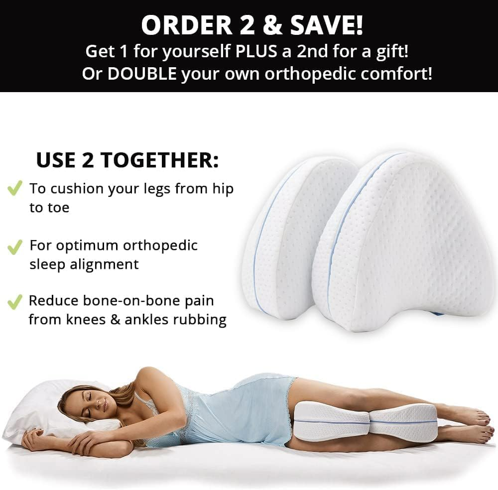 Haundry Knee Pillow for Side Sleepers with Elastic Strap, Memory Foam Leg Pillow, Ideal for Spine Alignment, Hip, Back & Joint Pain Relief - for Better Sleeping with Breathable & Washable Cover