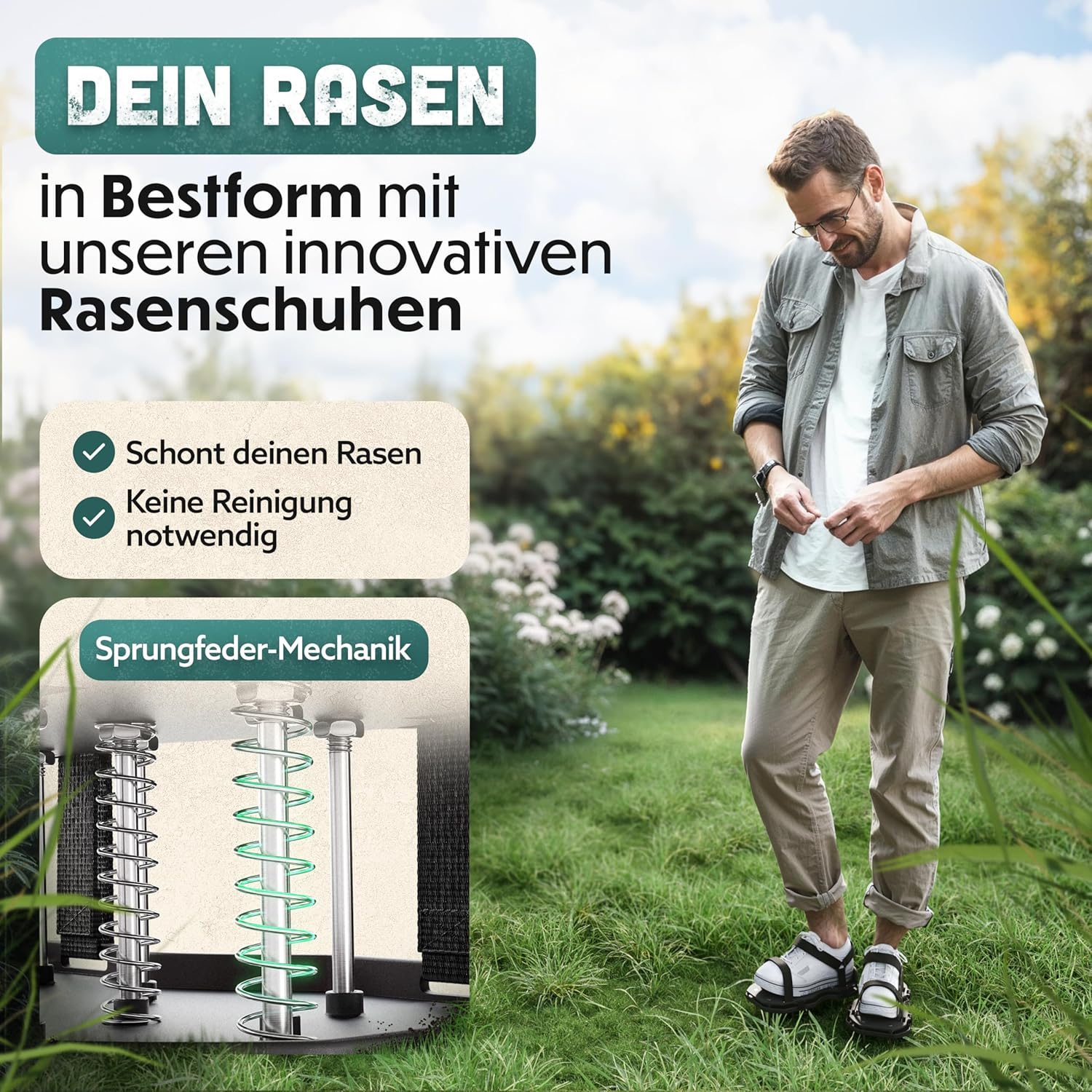 RASENK&Ouml;NIG Nail Shoes Pro | Lawn Aerator Shoes + Screed Shoes | Lawn Aerator Scarifier and Aerator for Lawn Aeration | Premium Lawn Shoes for Aerating and Loosening Lawn - Pre-Assembled image number 1