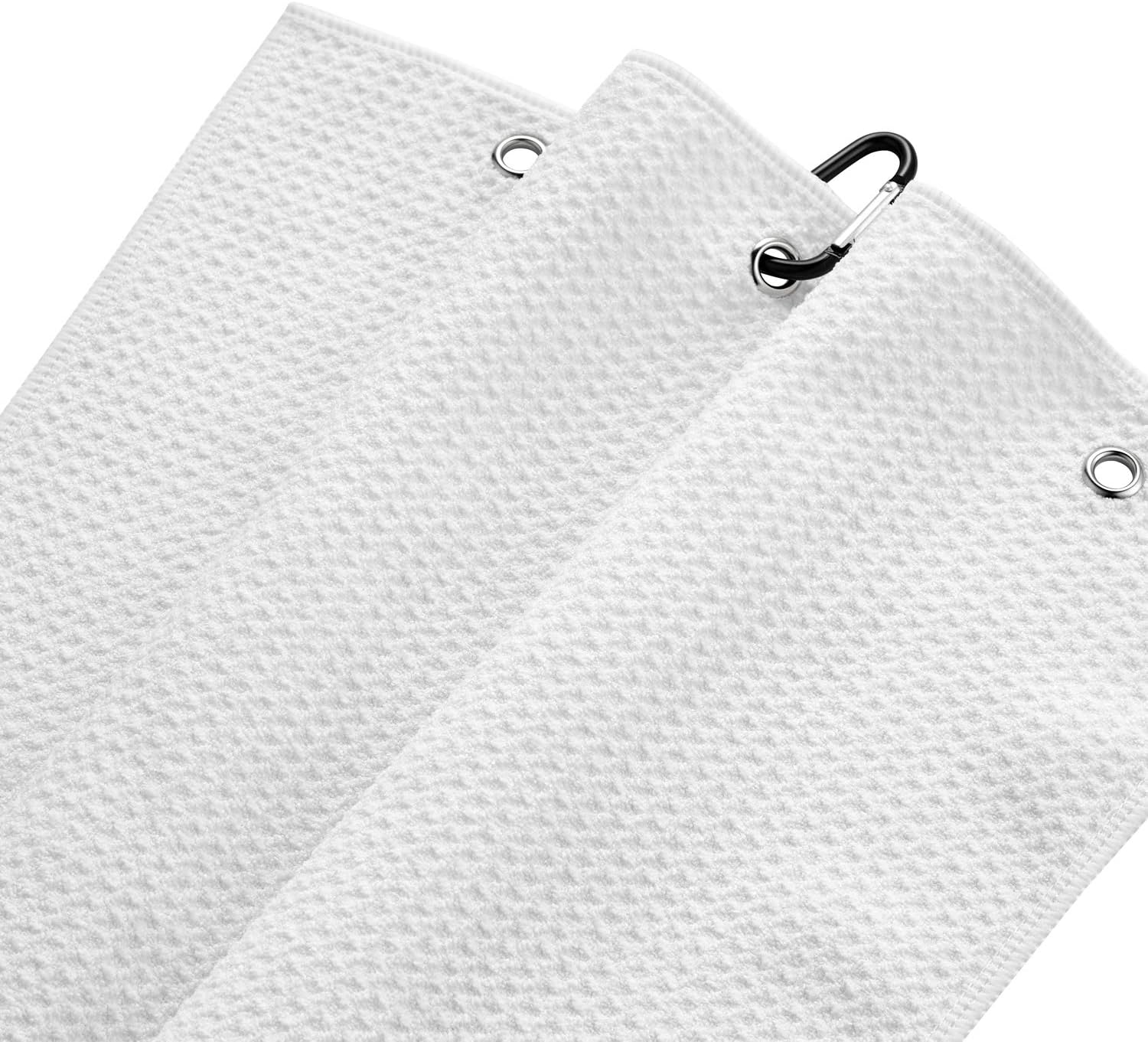 Golf Towel 16" X 21" Tri-Fold Microfiber Waffle with Carabiner Clip (2 White) image number 6