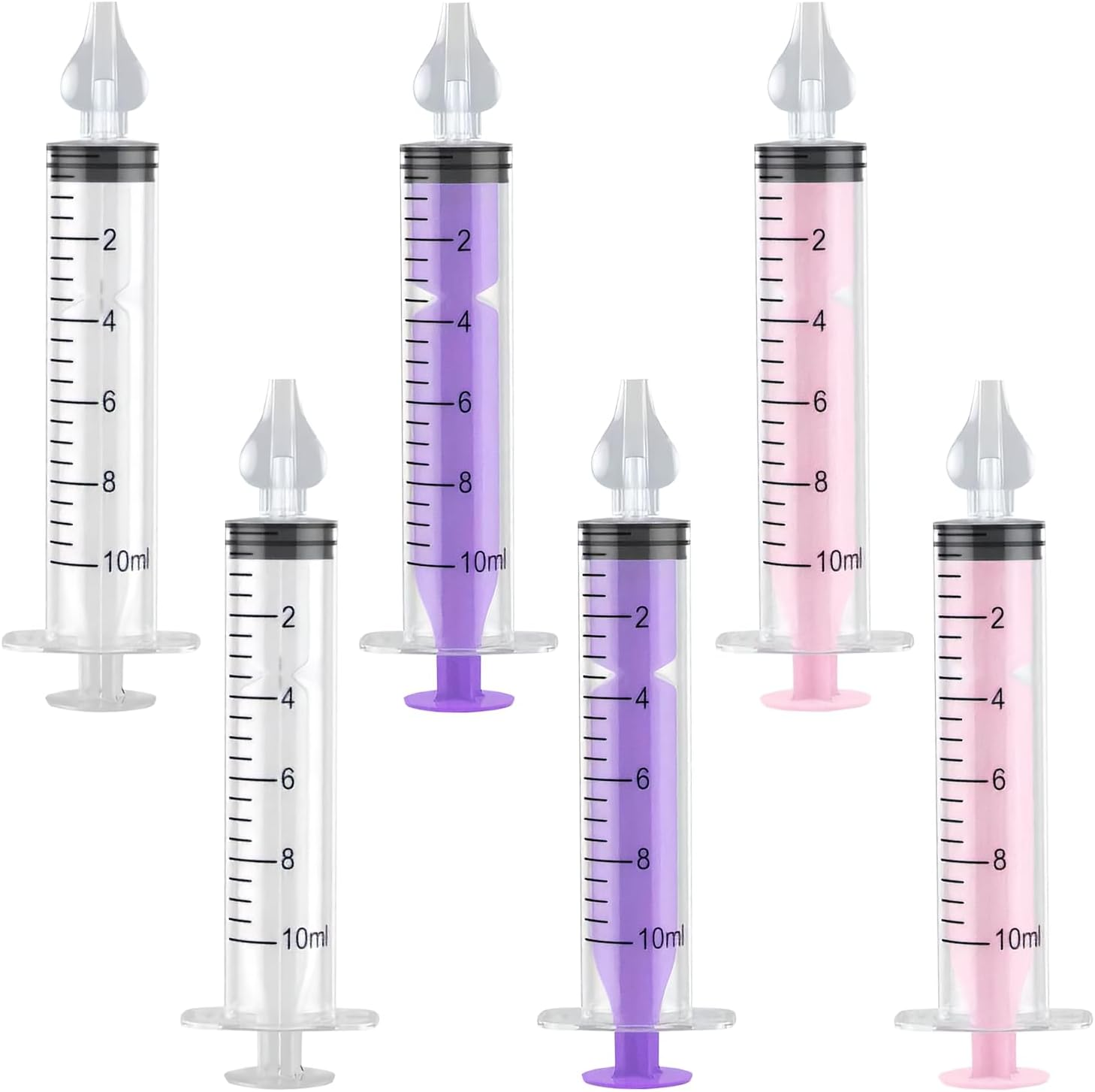 6 Pcs Professional Baby Nasal Aspirator with Soft Silicone Tip, 10Ml Portable Nasal Irrigator, Safe Nose Cleaner for Newborns & Infants for Clear Blocked Noses Gentle Rinse(White Purple Pink) image number 3