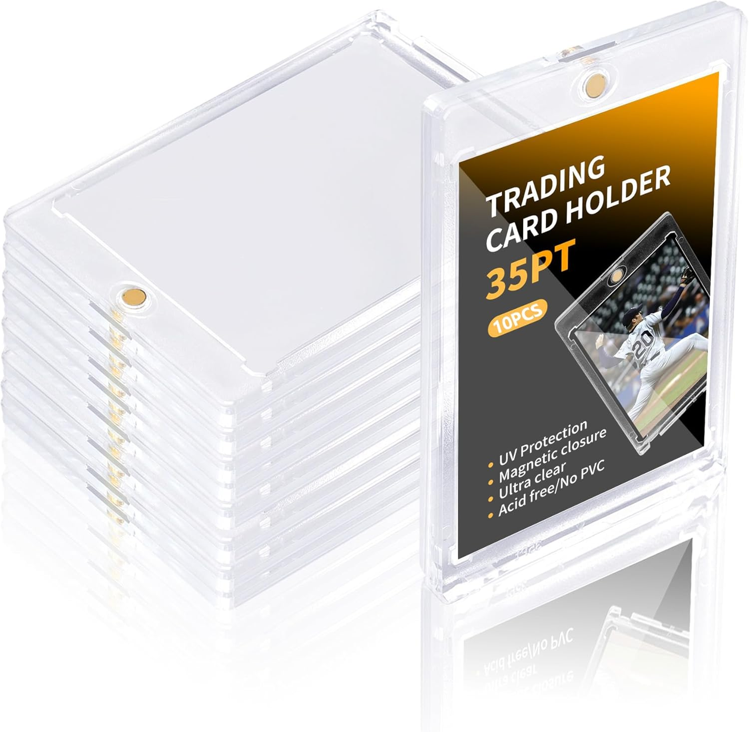 10Ct Magnetic Card Holder, 35Pt One Card Holder Touch for Trading Cards, U-V Protection Magnetic Card Case for Baseball Cards, Card Protectors Hard Plastic, Display Case for Game Cards, Sports Cards image number 5