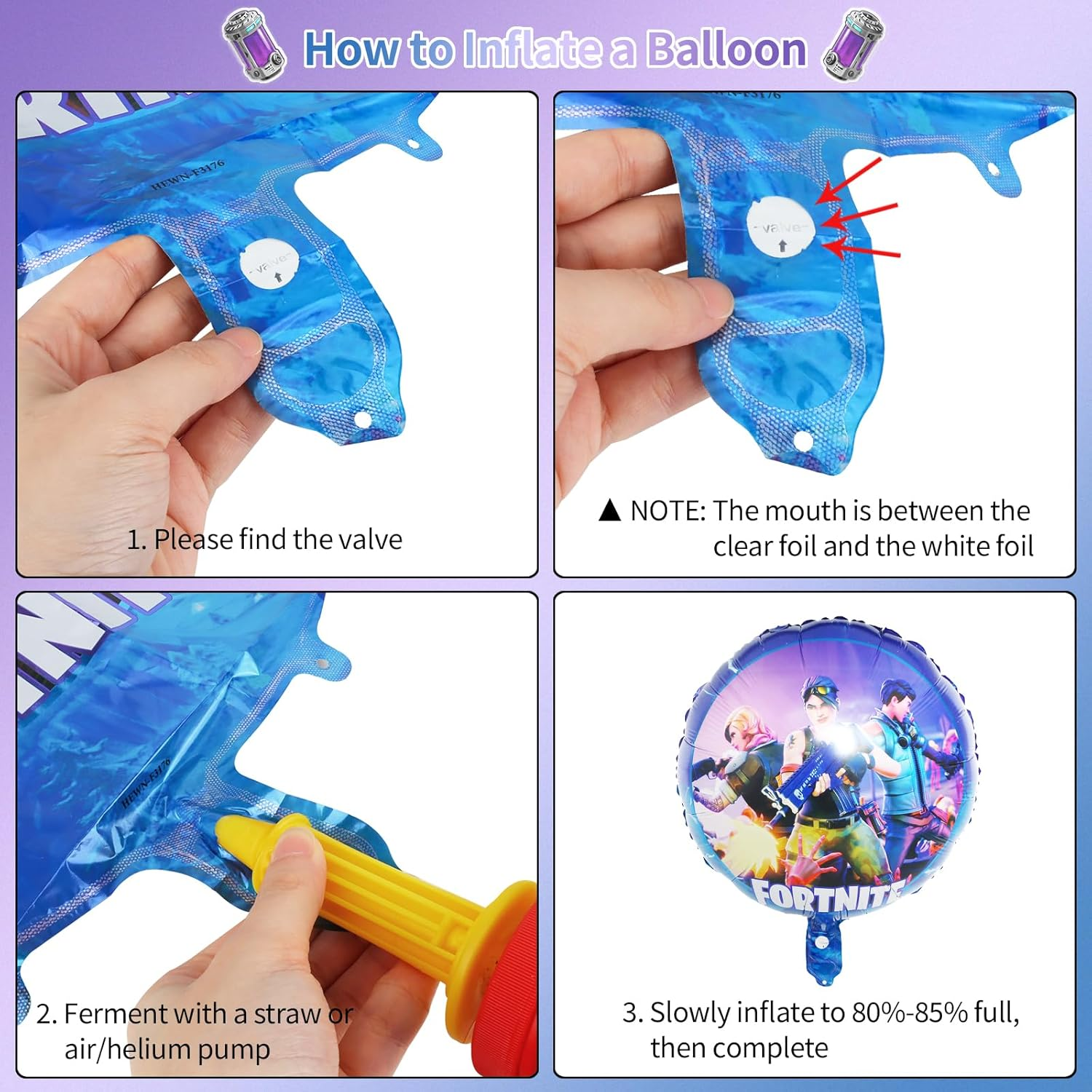 Fortnit Birthday Decoration 8 Years Boy, 51 Pieces Gaming Party Birthday Decoration, Fortnit Balloon 8Th Birthday Boy Set, 3D Purple Balloons Fortnit Gamer Birthday Decoration for Children (8 Years) image number 5