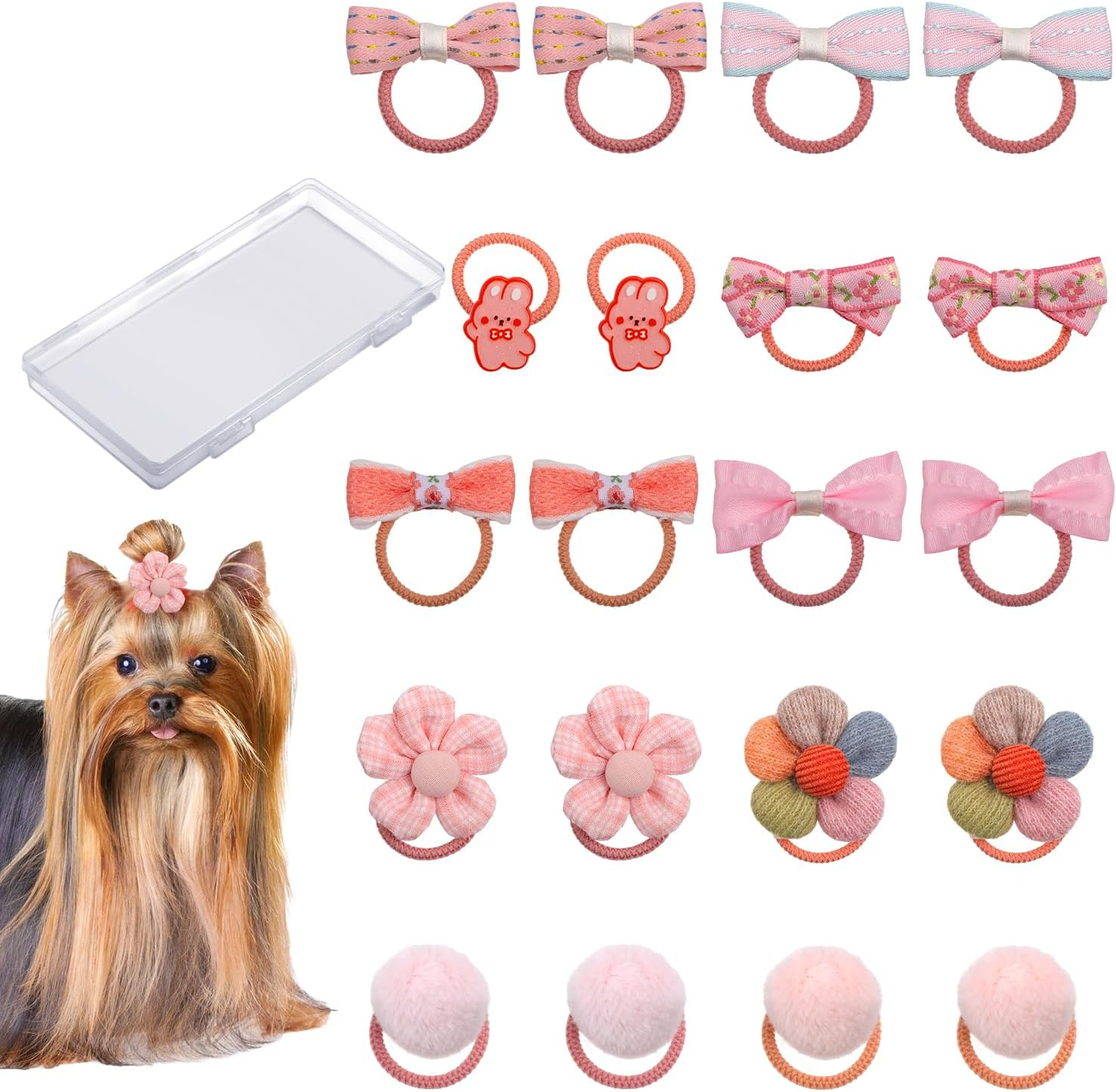 BOXOB 20Pcs Dog Hair Bows Pink Bows for Small Dogs Cute Elastic Bows for Dogs Elastic Hair Rabbit Flower Bows for Puppies image number 3
