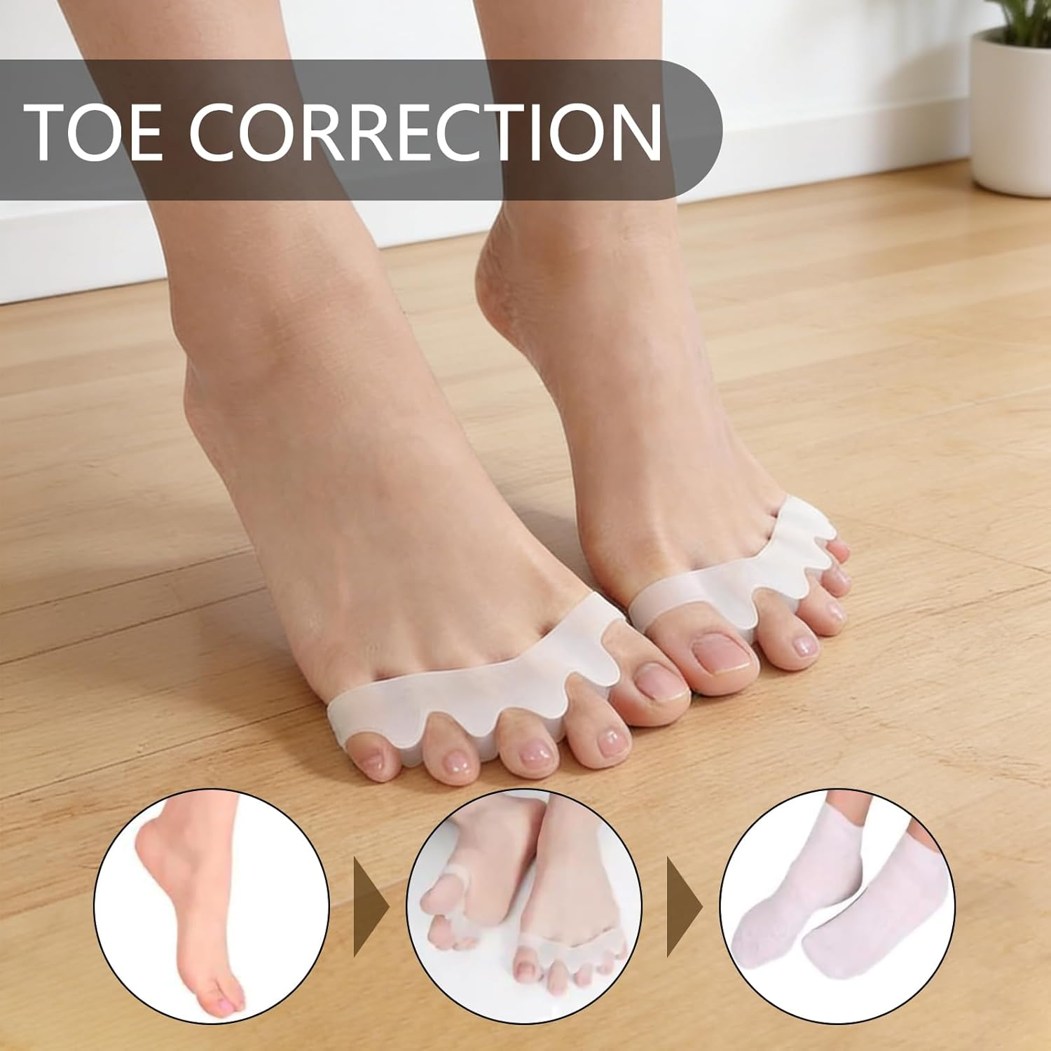 JANGJANG 4 Pairs Soft Gel Toe Separators, Bunion Corrector and Toe Straightener, Toe Spacers and Big Toe Stretcher for Pain Relief, Black and White Color Options