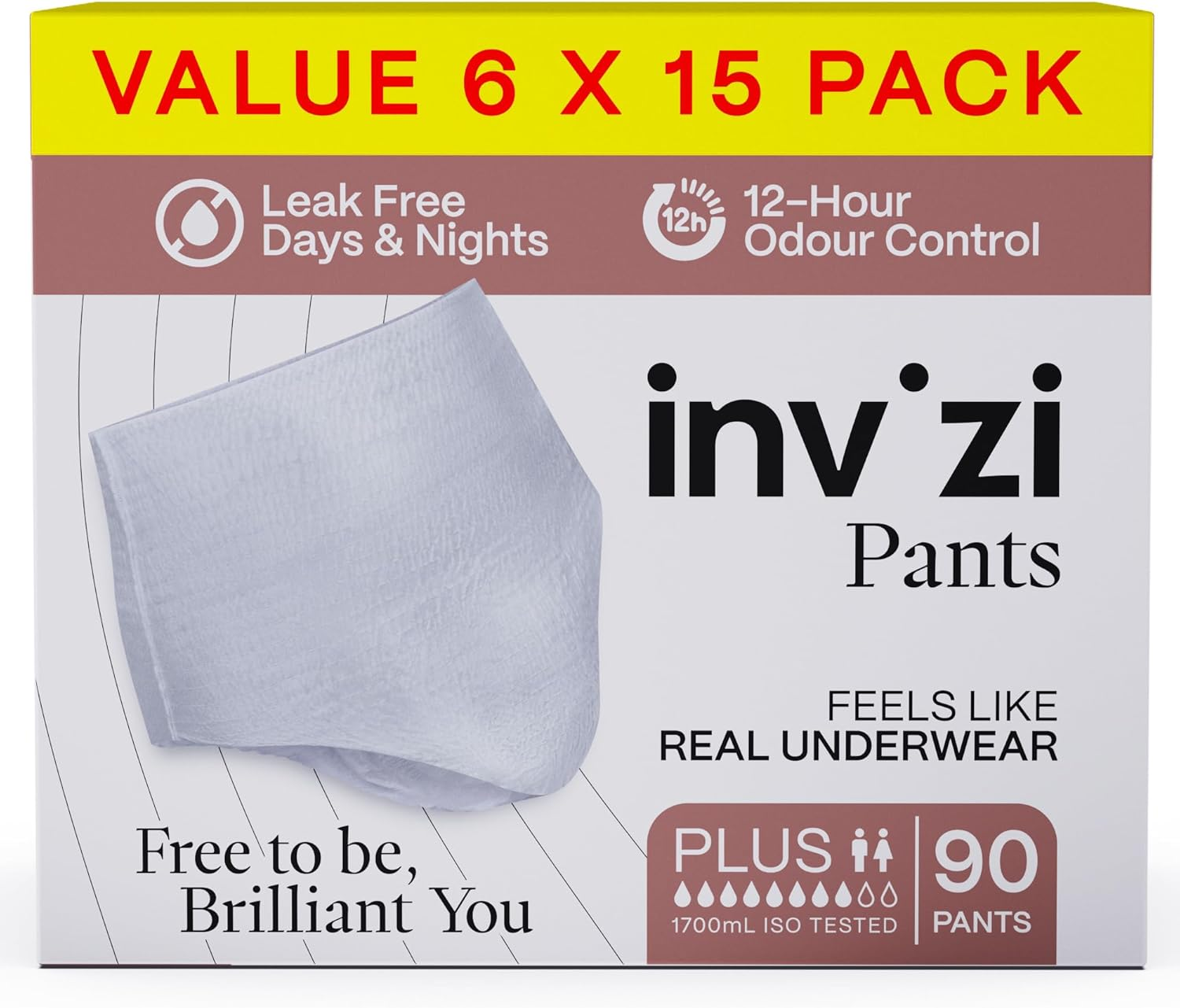Invizi Pants plus Small &ndash; Pull-Up Incontinence Pants for Adults with High Absorbency, Breathable Comfort, Odour & Leak Protection &ndash; Discreet Underwear-Style Protection (15 Count) image number 1