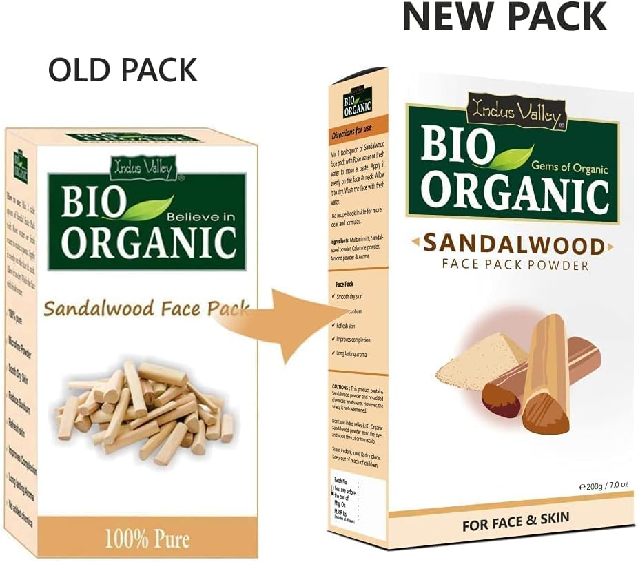 INDUS VALLEY Bio Organic Sandalwood Face Pack Powder Santalum Album, Chandan Powder for Face and Skin Care, (Face Glowing & Tan Removal Face Pack 200Gm) image number 5