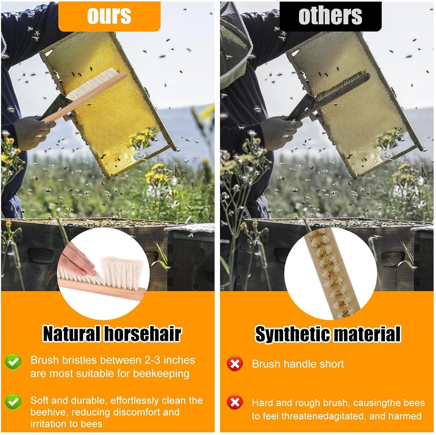 Bee Brush | 15.7&times;3&times;0.4 Inch Bee Brush for Beekeepers | Cleaning Beehive Tool with Wooden Handle Natural Horsehair Honeybee Supplies for Men Women Beginners