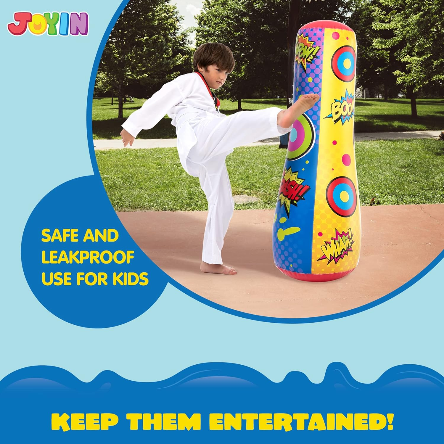 Inflatable Bopper, 47 Inches Kids Punching Bag with Bounce-Back Action, Double-Sided Inflatable Punching Bag for Kids (1 Pack) image number 4