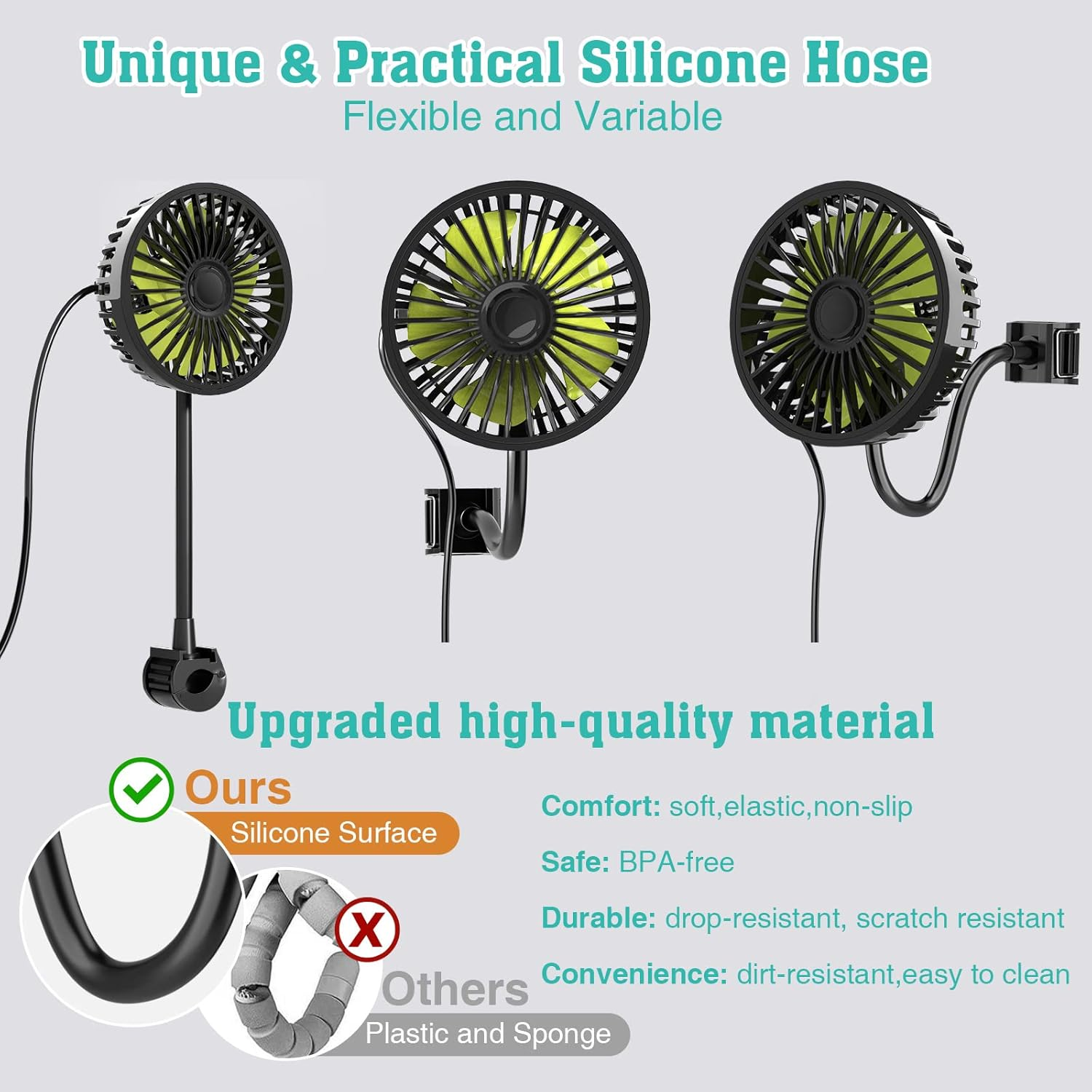 Trustnice USB Car Fan for Backseat Car Cooling Fan, 3 Speeds Strong Wind 5V Powerful Quiet Ventilation Fan with Adjustable Clip Electric Car Seat Fan for Vehicles RV SUV Truck image number 1