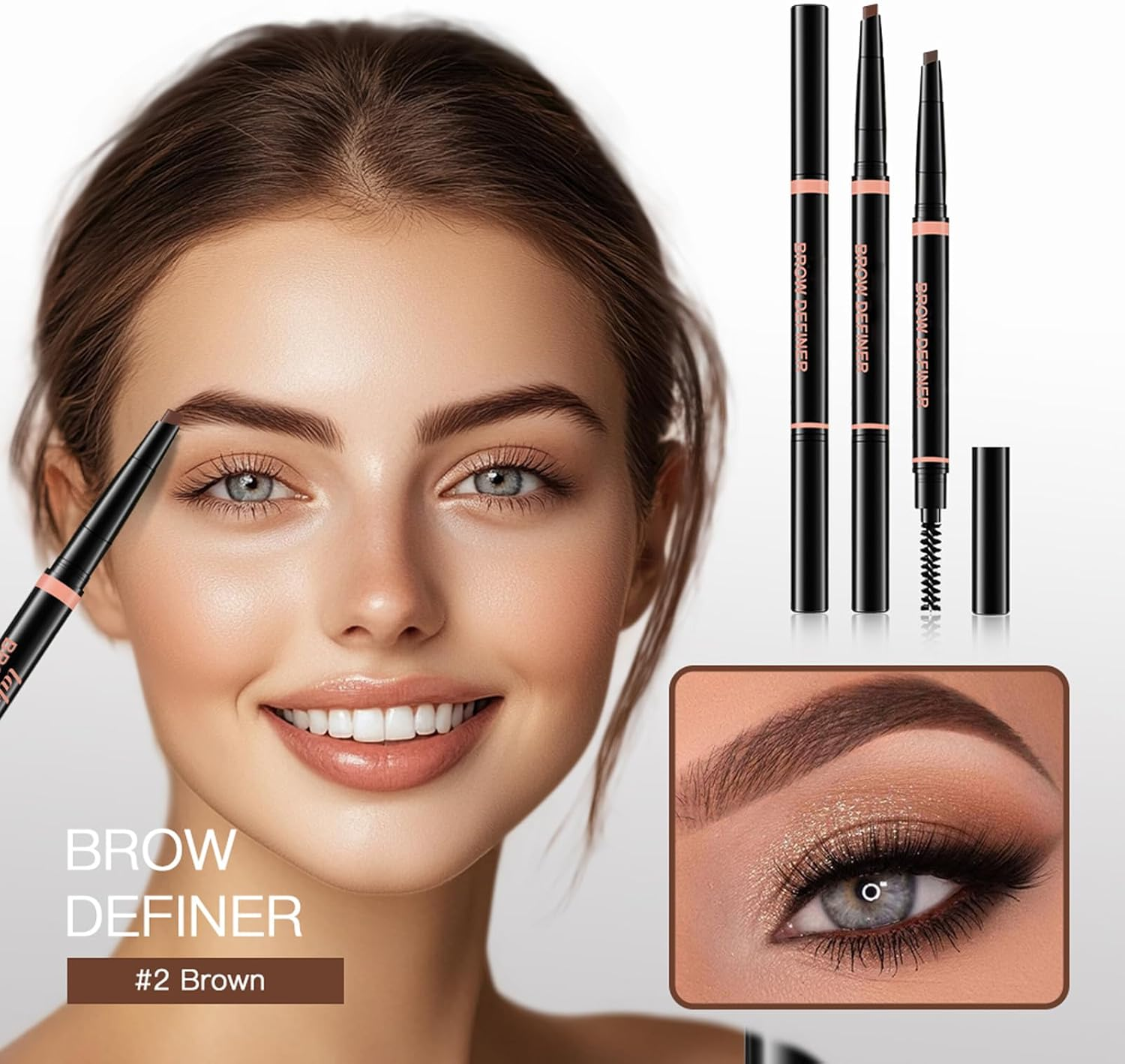 Precision Eyebrow Pencil - Ultra-Thin Micro Tip Waterproof Brow Definer | Dual-Ended Mechanical Pencil with Spoolie Brush | Natural Hair-Like Strokes (02# Brown) image number 5