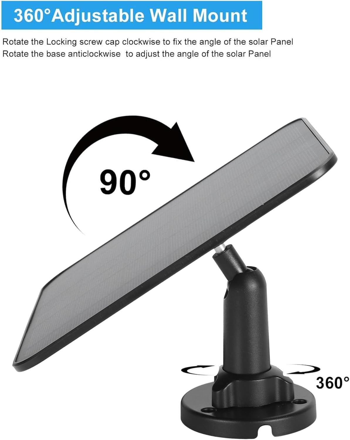 Solar Panel for for Nest Camera, 12W Solar Panel Solar Panel Charger IP66 Waterproof 360 Degree Adjustable Bracket for Video Doorbell 2 3 4 plus (CSP5W-O-B) - Csp5W-O-B image number 6