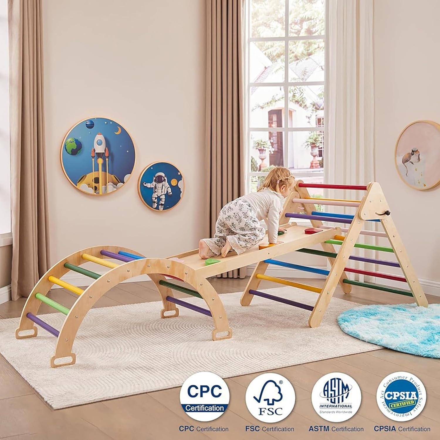 Jeonz Foldable Wooden Climbing Frame Toys for Toddler, Pikler Triangle Set image number 5