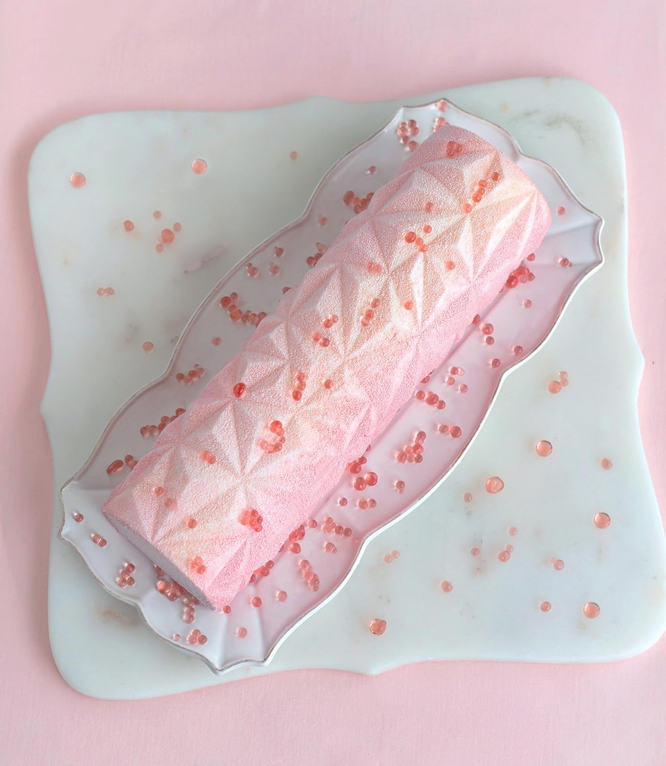 Silikomart Diamond Buche Silicone Baking Set, Create Baked or Frozen Yule Log Cakes with 3D Geometric Texture, Includes Plastic Support, 2 Dishwasher Safe Mats and Recipe Booklet, Made in Italy