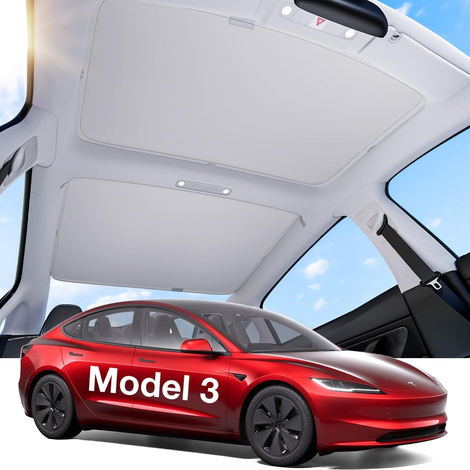 2024-2025 Tesla Model 3 Sunshade Roof [Never Sag, Nano Ice-Crystal Coatings] 3-Gen Heat Insulation Glass Roof Sun Shade, Accessories for Tesla Model 3, Ash-Colored image number 4