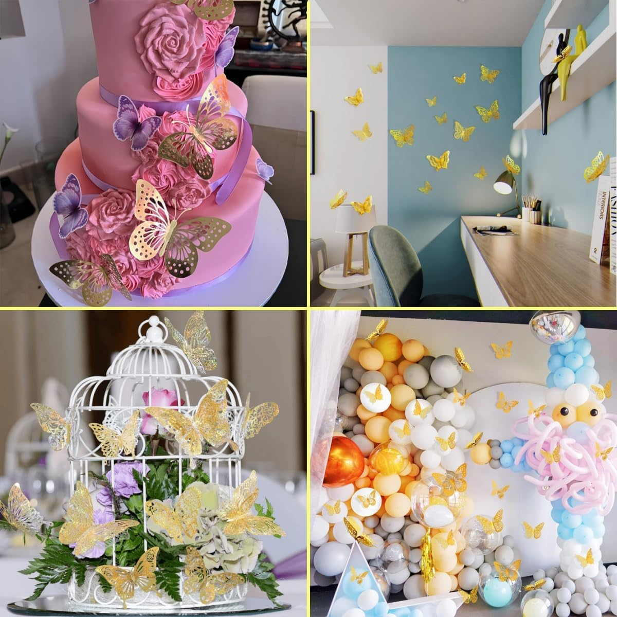 3D Butterfly Wall Decoration, Golden Butterfly Birthday Decoration, Detachable Stickers, Butterfly Party Decoration, Cake Decoration, 48 Pieces image number 4