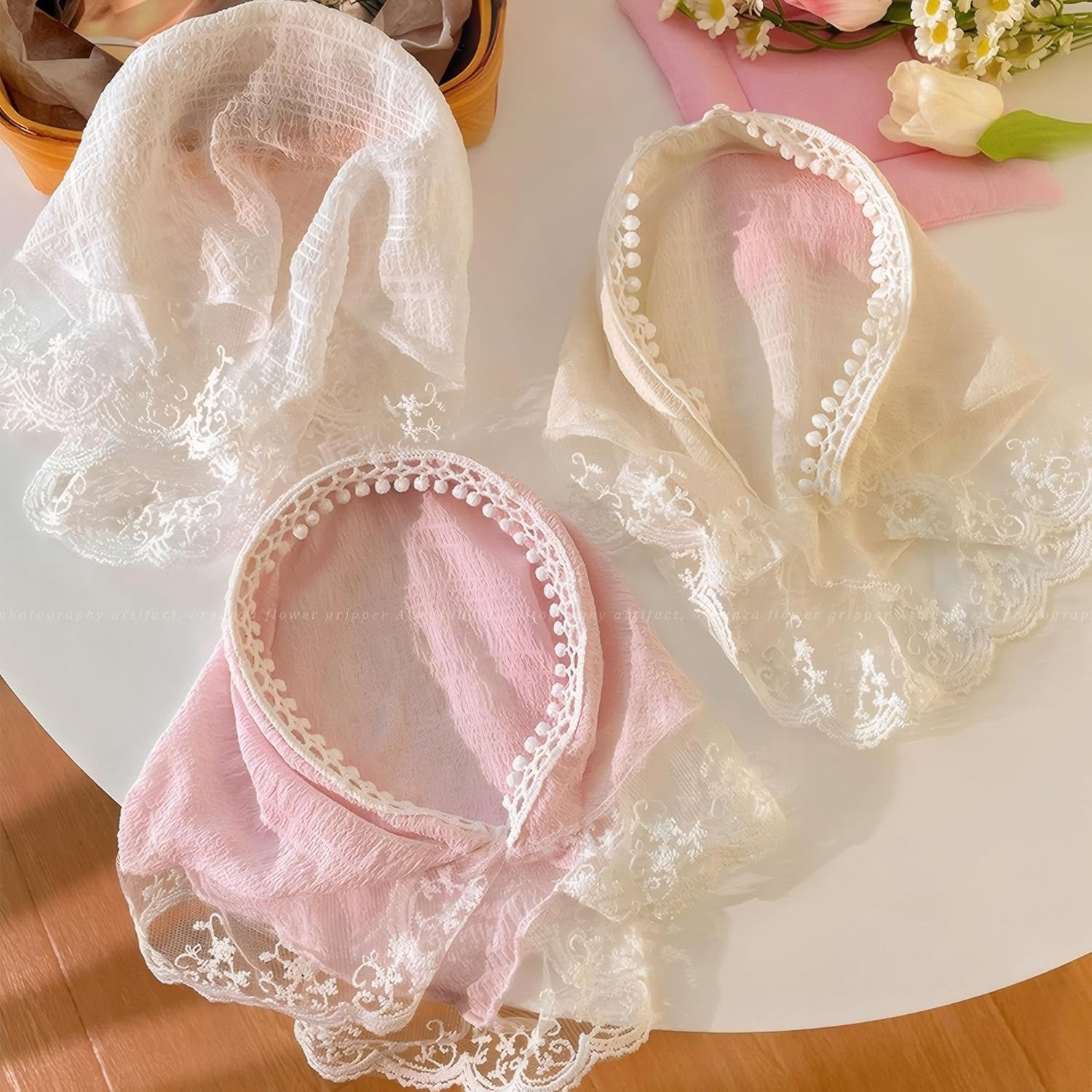 Kintiva Lace Hair Bandana Scarf for Women, Boho Triangle Headband Turban (White) image number 5