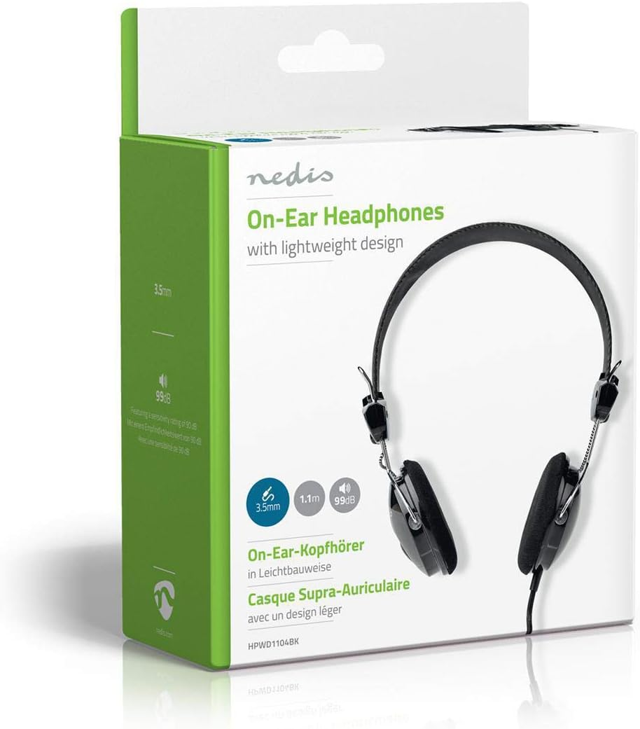 Nedis Wired Headphones Black, On-Ear Headset with 1.1M round Cable & 3.5Mm Input image number 4