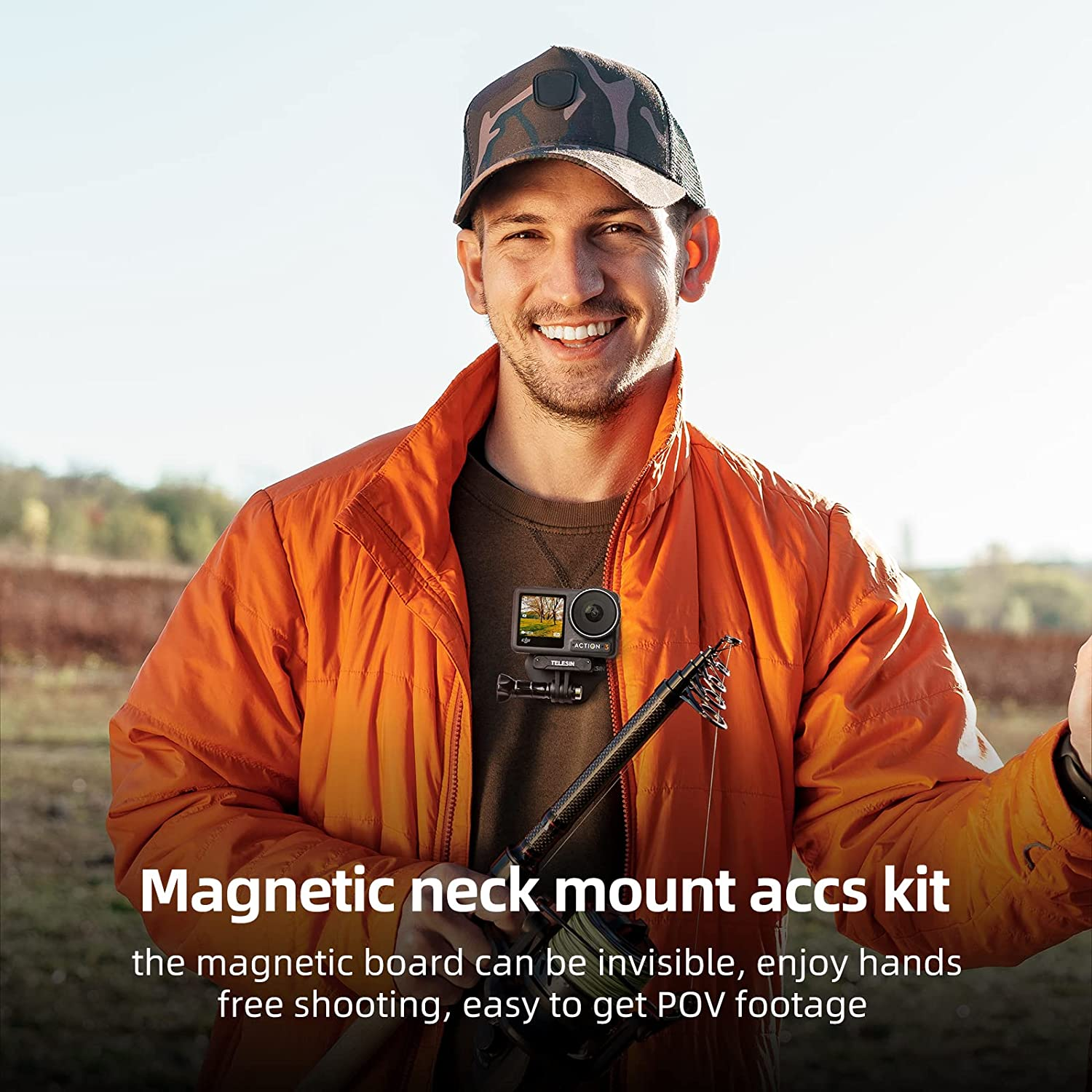 TELESIN Magnetic Snap Mount Neck Strap Necklace Lanyard, 360&deg; Chest Body Strap Accessories Vehicle Boat Tube Attachment for Go Pro Hero 12 11 10 9 8 7 6 5 Insta360 X2 X3 DJI Osmo 360 Action 6 5Pro 4 3 image number 5