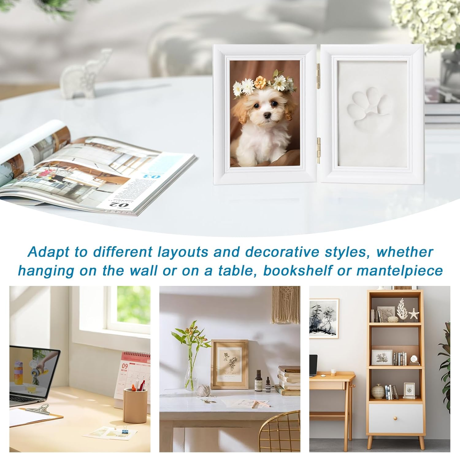 Sporgo Paw Print Set Dog Cat: 3D Picture Frame with Photo and Paw Prints, Paw Print Set with Stand, Wooden Picture Frame for Dogs or Cat Owners