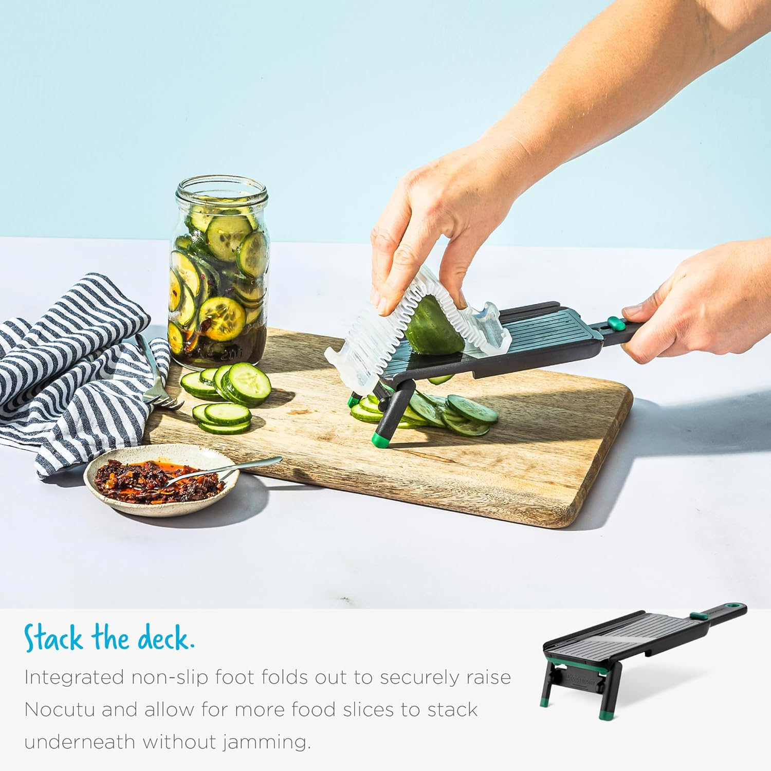 Dreamfarm Nocutu Handheld Safety Mandoline Slicer, Food Vegetable Cutter with Non-Slip Bowl Hook & Foot - Adjustable 1-3Mm Slicer, Black/Green image number 1
