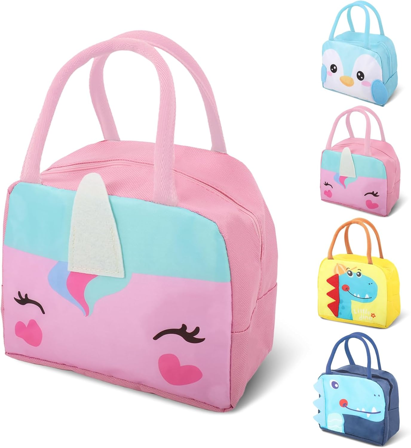 Kids Lunch Bag for Girls Boys, Reusable Insulated Cooler Lunch Bag, Small Cute Lunch Bag for Picnic Travel School (Light Blue)