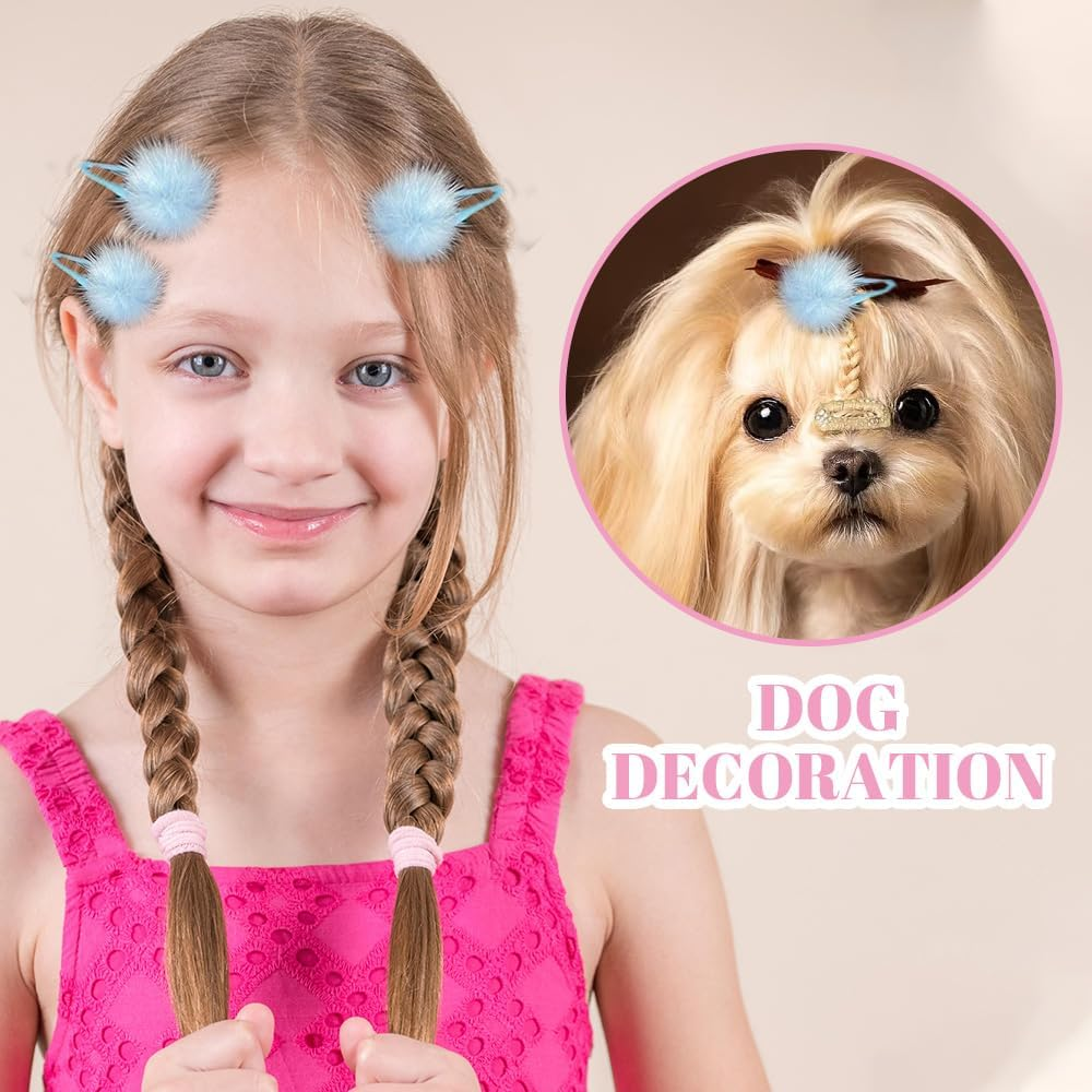 JRYXDS Children'S Hair Clips, Pack of 8 Small Hair Clips Girls, Colourful Hair Clips, Pompoms, Furry Hair Clips for Women and Girls, Hair Clips Girls with Pom Poms for Girls Children