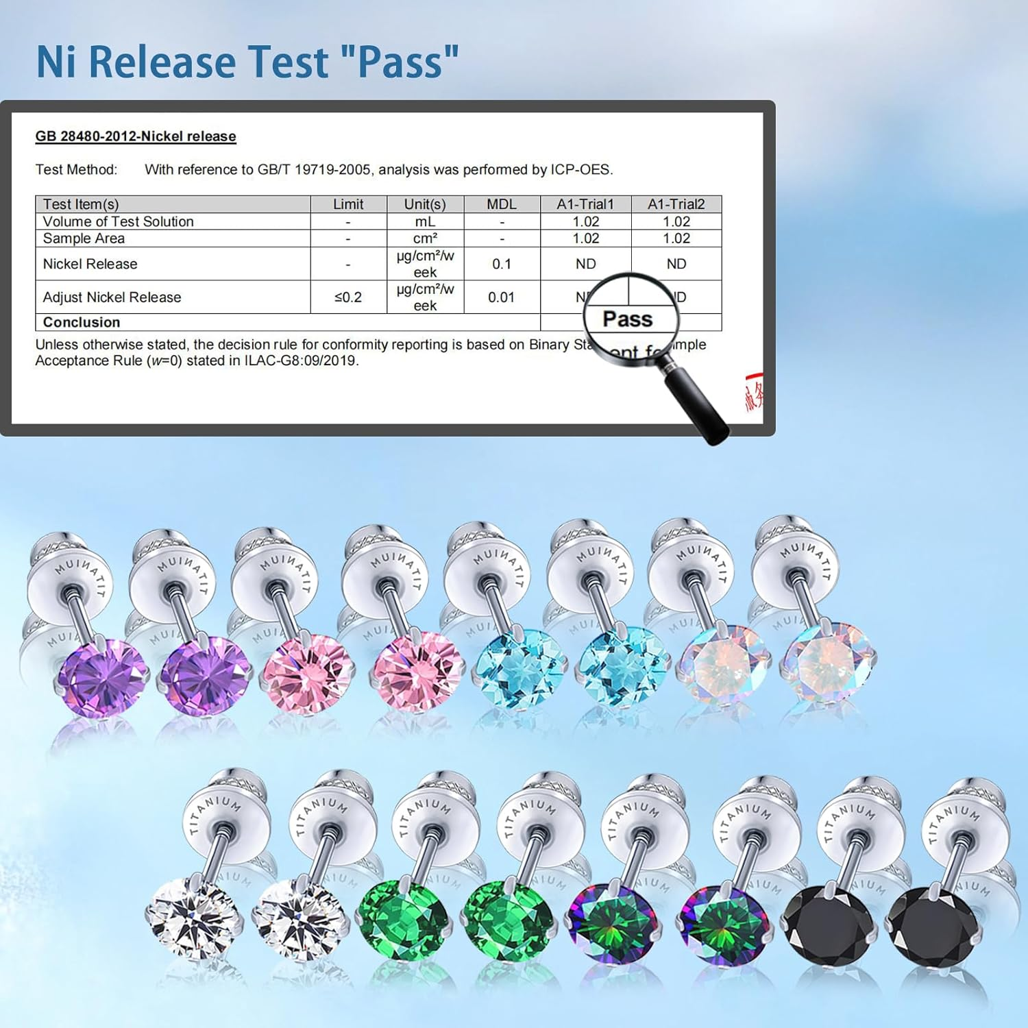 Limerencia Hypoallergenic G23 Implant Grade Titanium Screw Back Earrings Tragus 20G Helix F136 Piercing Post for Sensitive Ears Simulated Diamond Cartilage image number 3