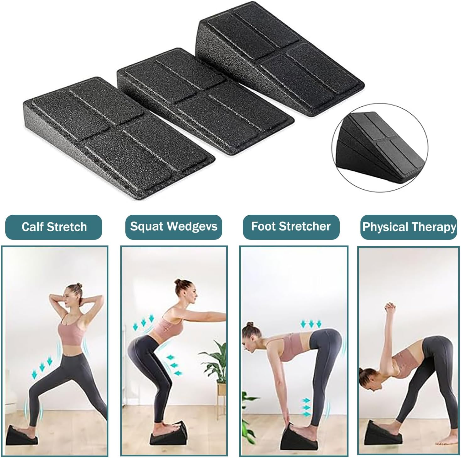 Yqkangzhu Squat Wedge Block, Non Slip Slant Board for Calf Stretching, 3 Pcs Adjustable Incline Board, Calf Stretch Squat Ramp, Deadlift Squat, Portable Squat Wedge for Gym Home Heel Elevated Squat