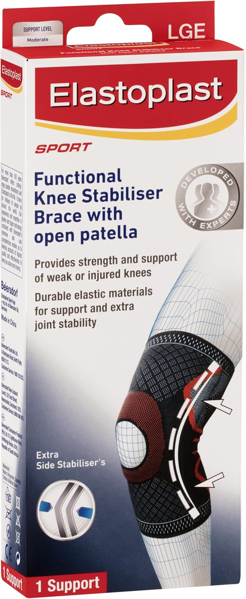 Elastoplast Sport Functional Knee Stabiliser Brace with Open Patella - Size Large (1 Pack) | Compression Knee Guard | Supports Weak & Injured Knees | Adjustable Design | Breathable Material image number 6