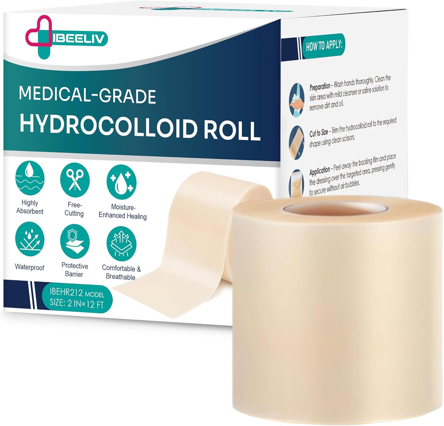 Medical-Grade Hydrocolloid Roll for Wound Care: 5Cm &times; 3.6M Hydrocolloid Bandages, Cut-To-Size Self-Adhesive Patch Dressing, Waterproof & Ultra Absorbent Tape for Burns, Blisters, Acne, First Aid Kit image number 5