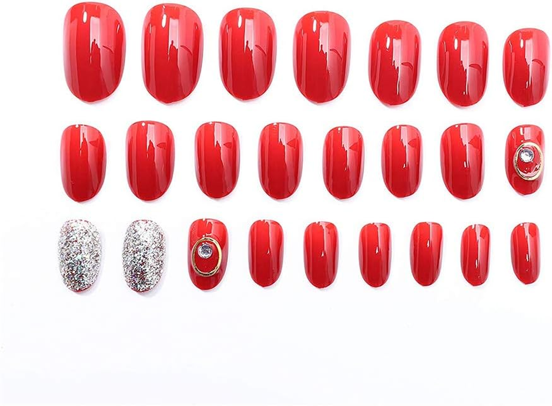 24 Pcs False Nails Full Cover Bridal Wedding Fake Nail Red Elegant for Women and Girls image number 1