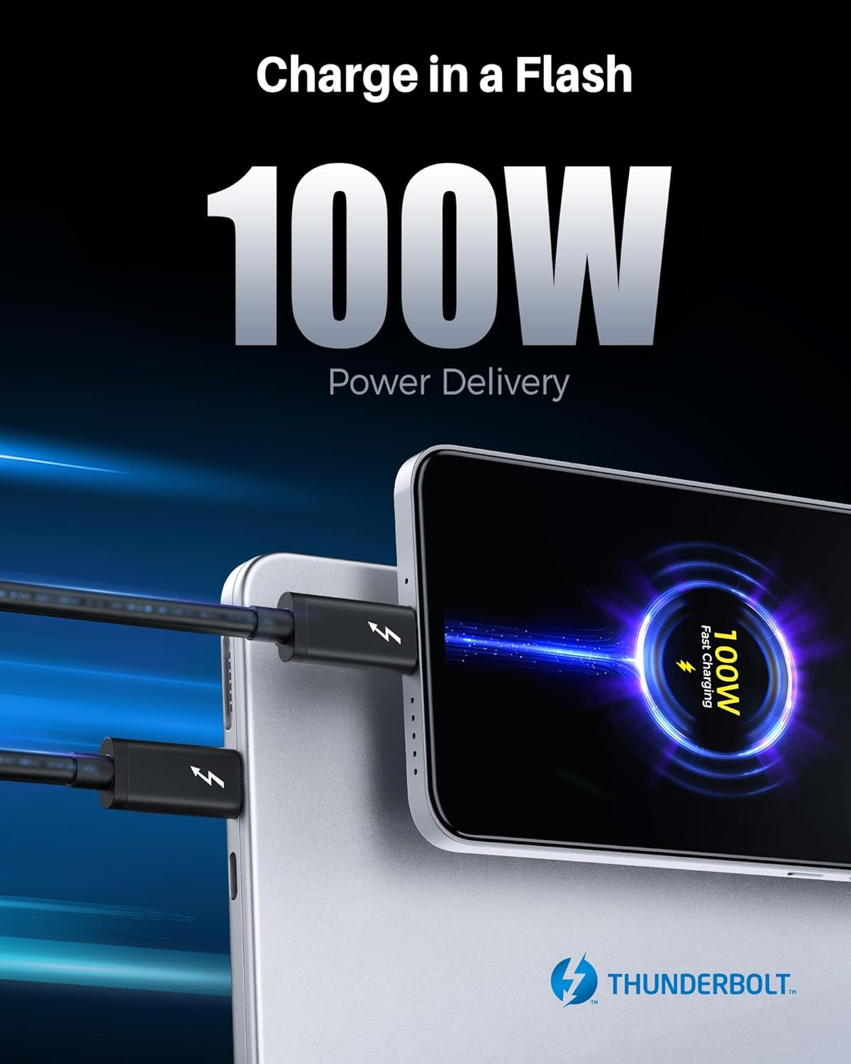 [Intel Certified] Cable Matters 20Gbps Thunderbolt 3 Cable - 2M, USB C Thunderbolt 3 Cable for 8K Video, 100W Charging and 20Gbps Data Transfer, Black image number 5