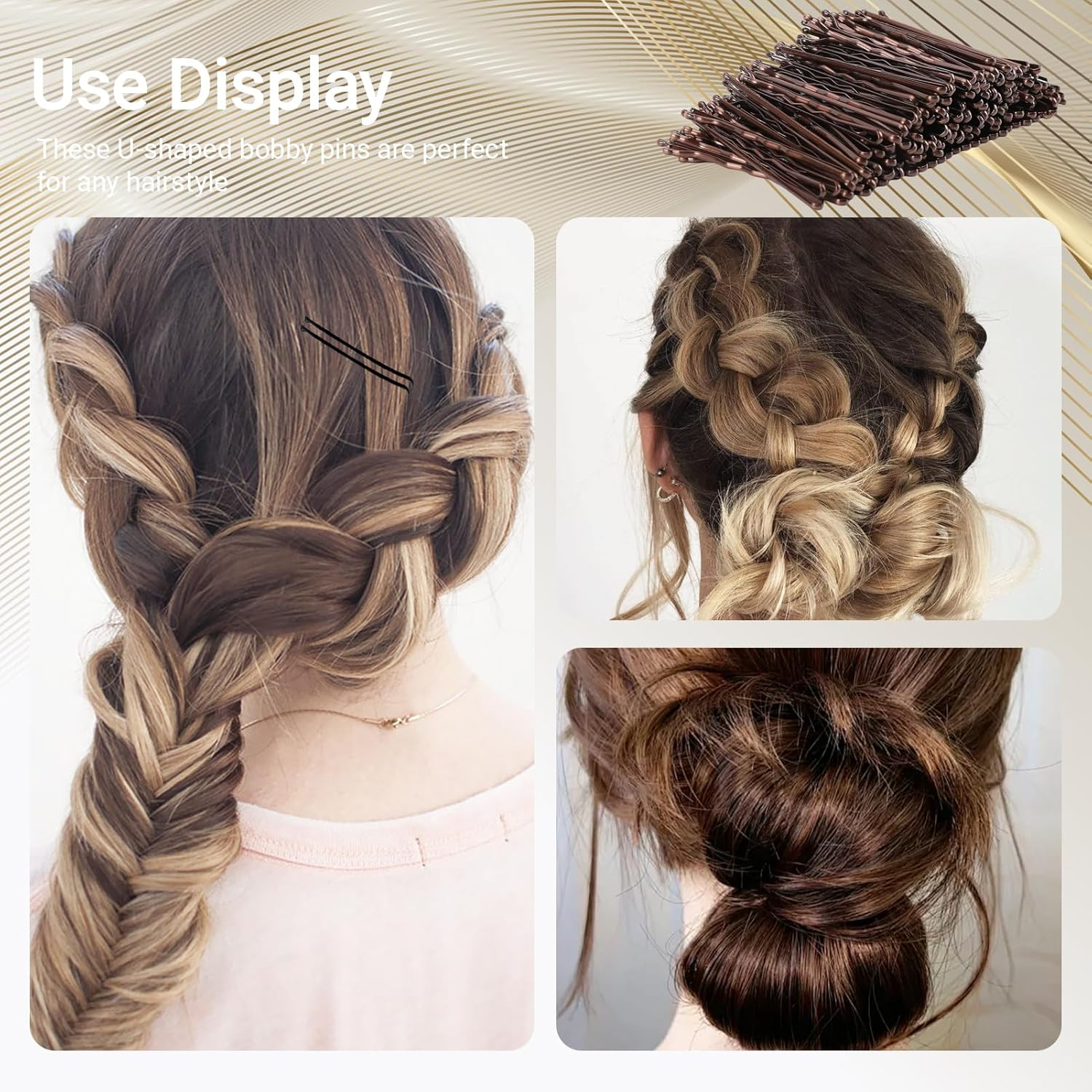 Bobby Pins for Women, Brown Wavy Hair Pins, Medium Size with Storage Jar, Strong Grip image number 2