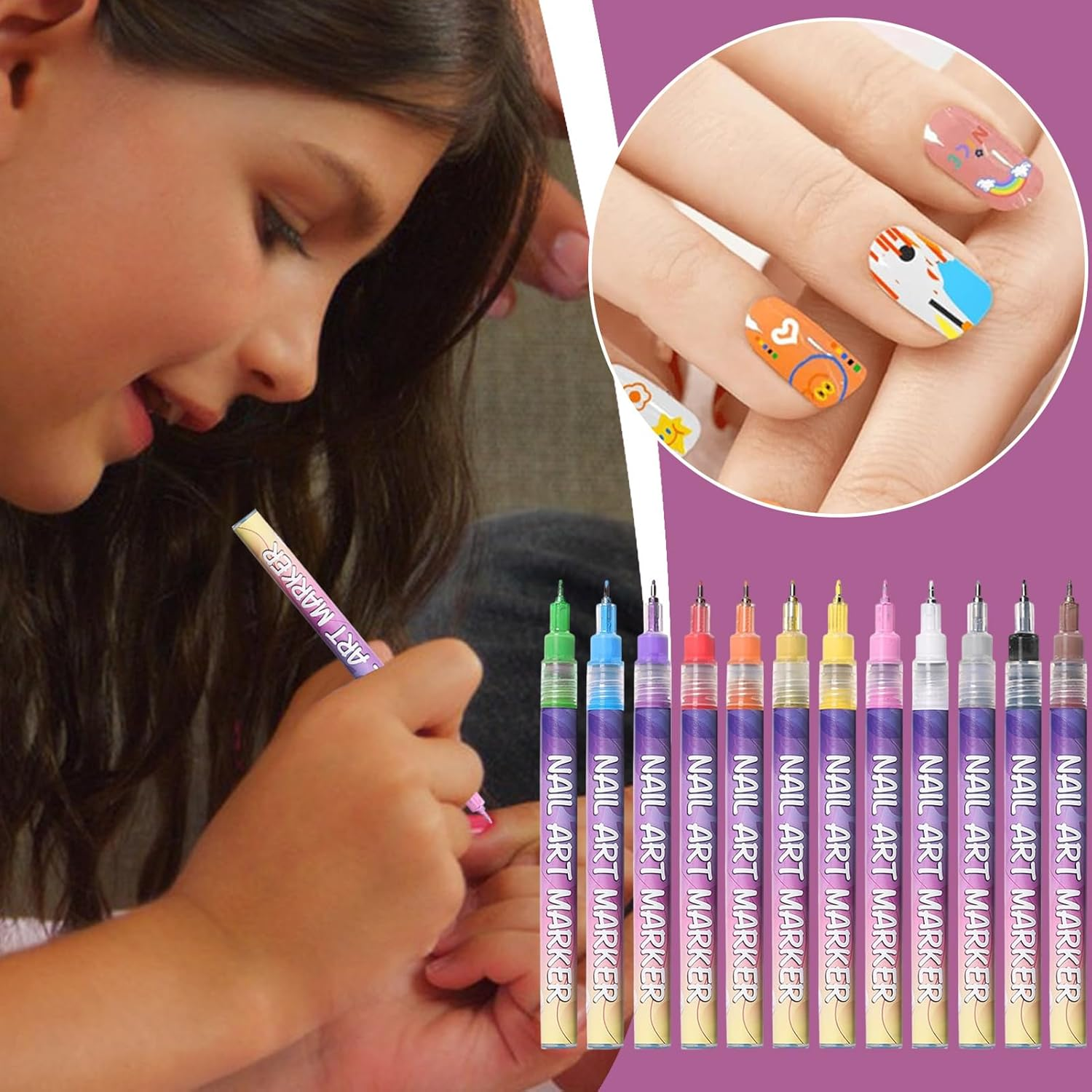 Nail Pens | Art Fast Drying Smudge Proof Liner - Gel Nail Paint Art Pens - for Kids Girls Women Beginner Fingernail Canvas Craft Salon Home Supplies image number 4