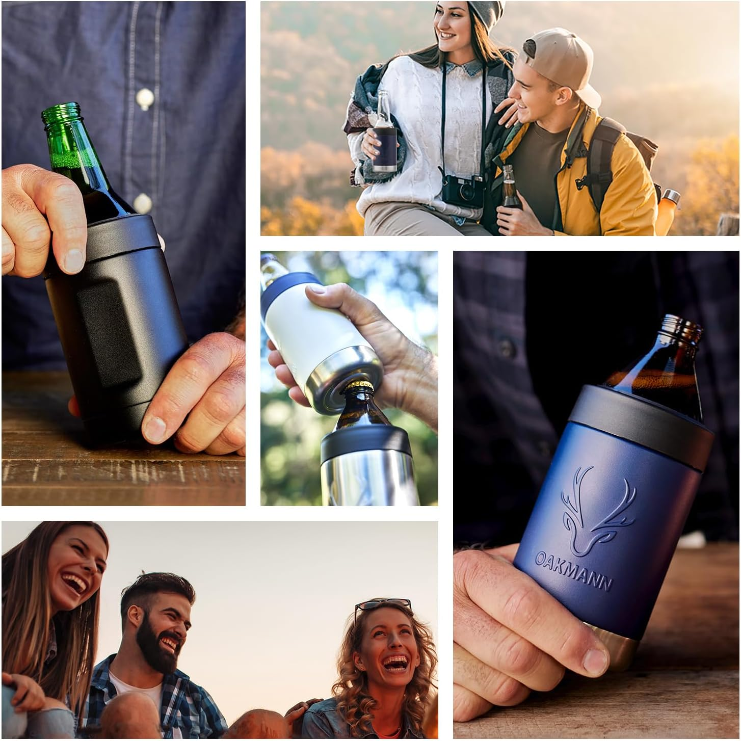 OAKMANN Stubby Holder Beer Cooler & Bottle Opener 4 in 1, Insulated Can Cooler Beer Holder & Tumbler, Stainless Steel to Fit Bottles & Cans up to 375Ml, Ultimate Beer Gifts for Men Dad Birthday (Navy) image number 1