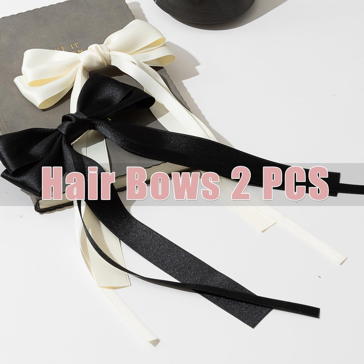 NATOSU 2Pcs Large Satin Ribbon Hair Bows for Women Hair Bows for Women Oversized Long Tail Cute Aesthetic Large Hair Clips for Women image number 3