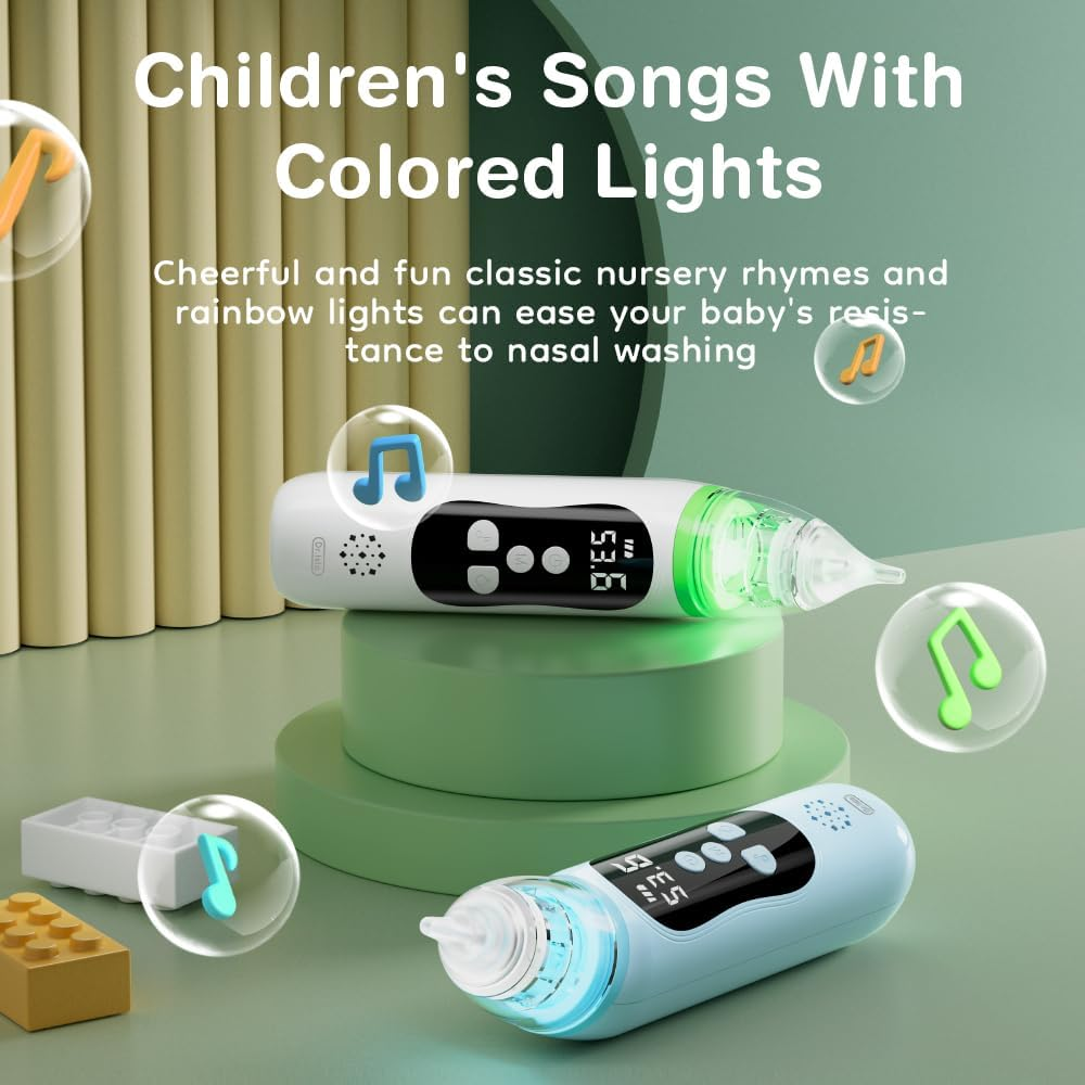 Henkion Baby Nasal Aspirator - Electric Nose Sucker for Baby - Auto Snot & Nose Cleaner Kit with 4 Silicone Tips, Carry Bag & Cleaning Kit, 6 Suction Levels, Music & Light Soothing Function, Blue image number 2