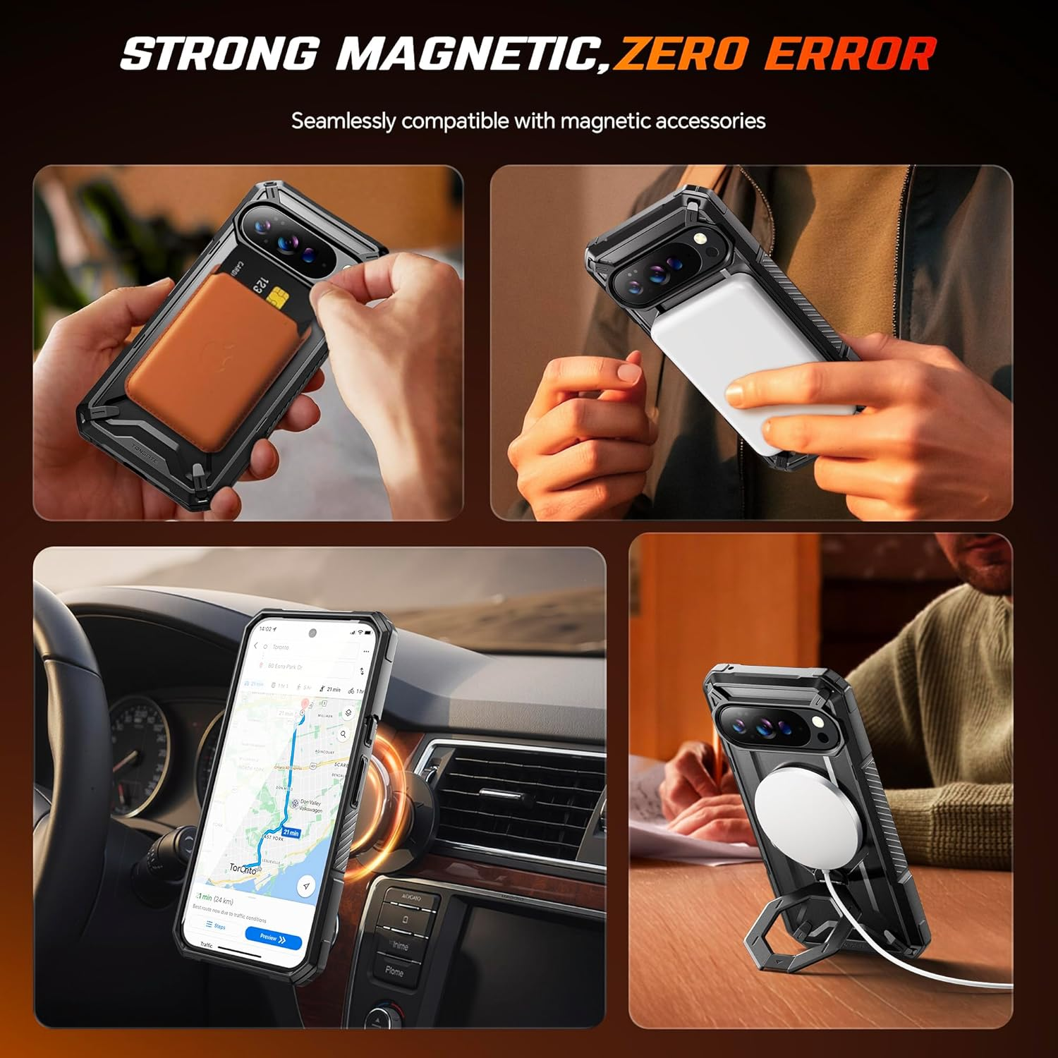 Tongate Pixel 10 Pro XL Case with 360&deg; Rotating Magnetic Stand, Compatible with Magsafe, Non-Slip Edges, Robust Military Standard Protection for Google 10 Pro XL Mobile Phone Case, Black image number 2