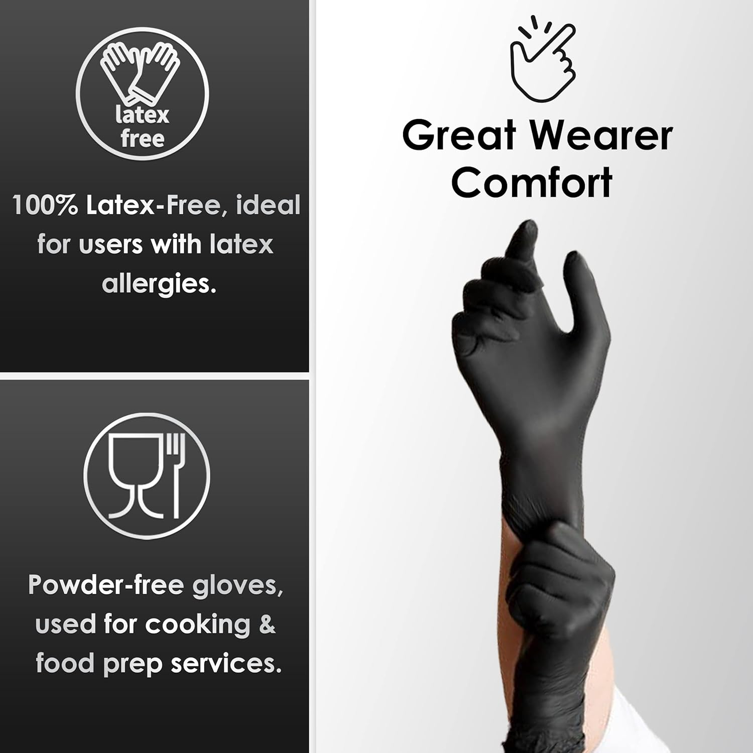 Medicom Safe Touch Nitrile Gloves - 100 Count -X Large - Black Gloves, Work Gloves - Multipurpose Powder Free Gloves (Pack of 2) image number 3