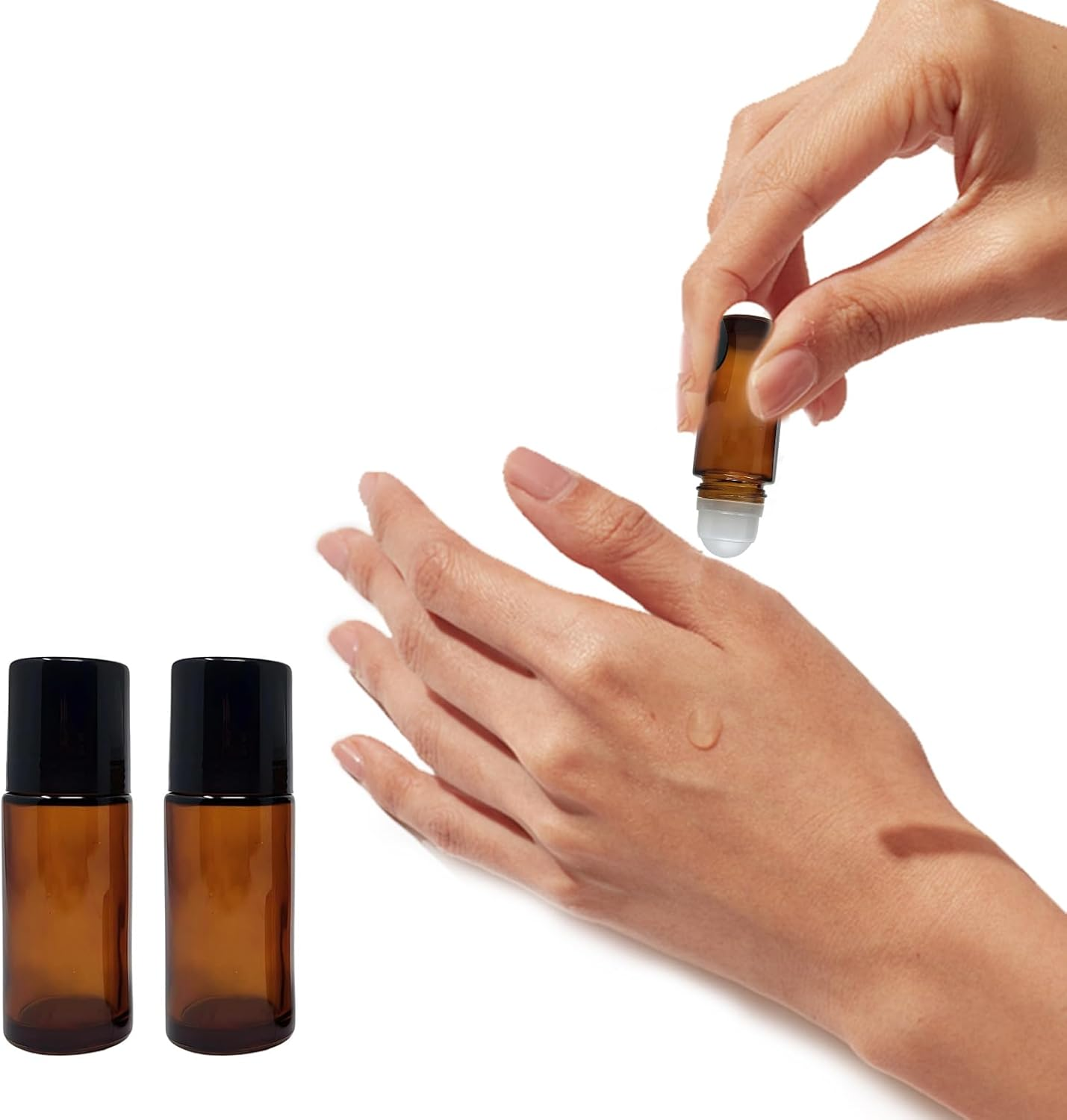 Jrusmr 4 PCS Amber Glass Roller Bottles with Plastic Roller Balls, Leak-Proof Refillable Deodorant Roll-On Containers with Caps for Essential Oils, Perfumes, and Cosmetics (30 Ml)-Ideal for Massage image number 2