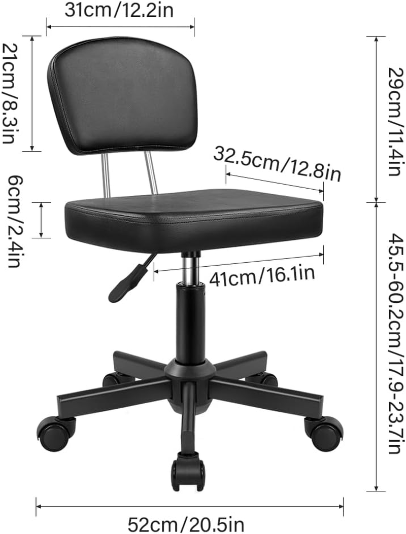 Rolling Stool Chair with Backrest Height Adjustable 360&deg; Swivel Stool with Wheels Square Seat PU Leather Rolling Stool for Bedroom Counter Shop Salon Massage Home Office Drafting Work (Black) image number 3