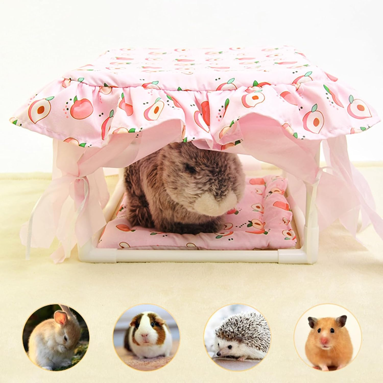 Hamster Hide | Cute Small Animal Habitat Hideaway Hut - Soft Tassel Door Bedding Shelter for Mice Playroom Bunny Chinchilla Gerbil Bedroom image number 4
