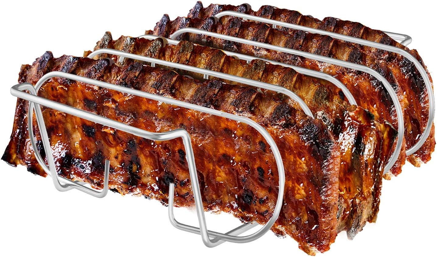 Rib Rack, Stainless Steel Roasting Stand, Holds 4 Ribs for Grilling Barbecuing & Smoking - BBQ Rib Rack for Gas Smoker or Charcoal Grill image number 5