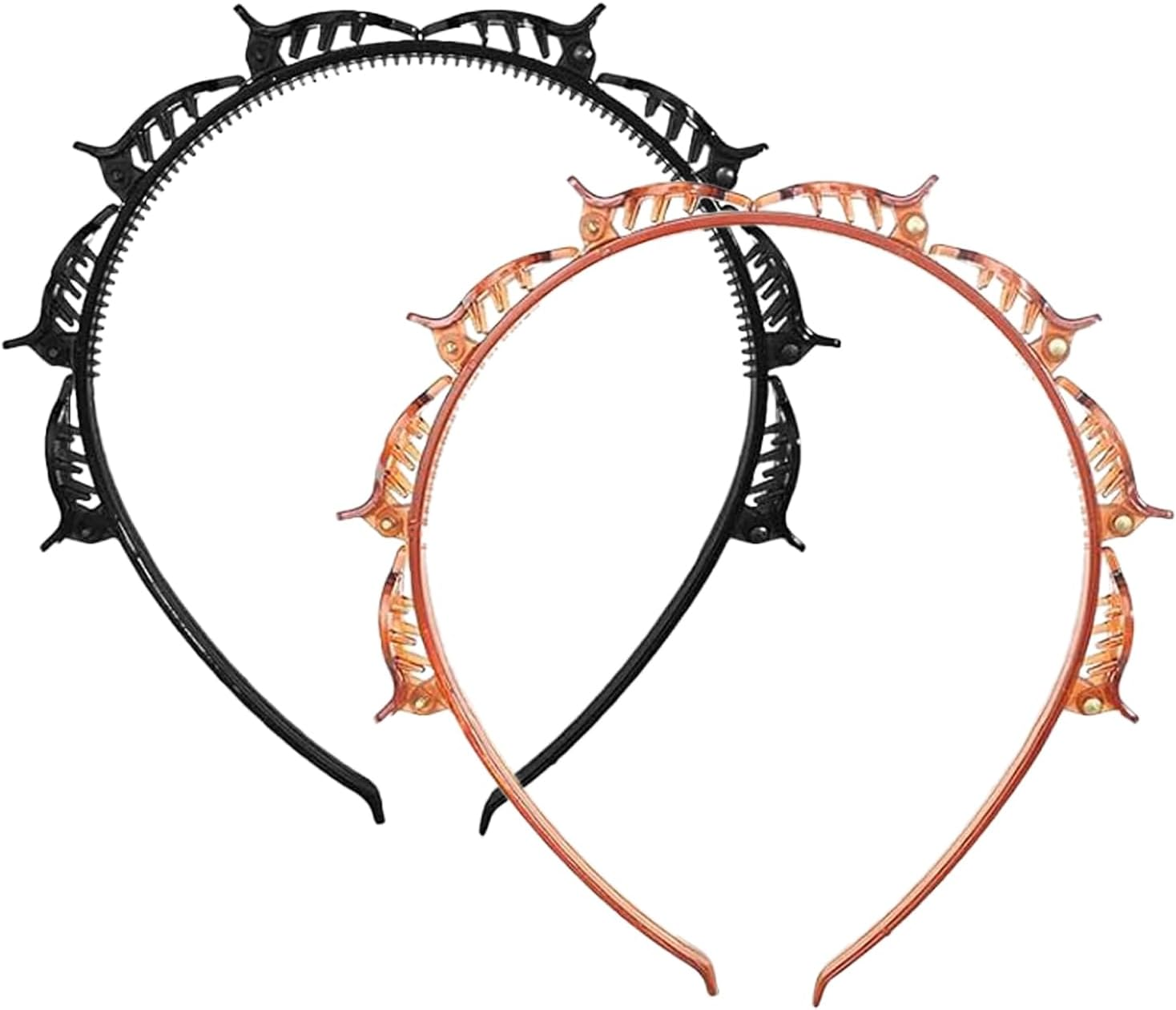 HUATEEN 2 Pack Braided Hairbands for Women,Black & Brown Clip Headbands with Non-Slip Teeth,13Cm Adjustable Butterfly Clips | Double Layer Twist Plait Headband for Girls/Women (Office/Yoga/Daily) image number 4