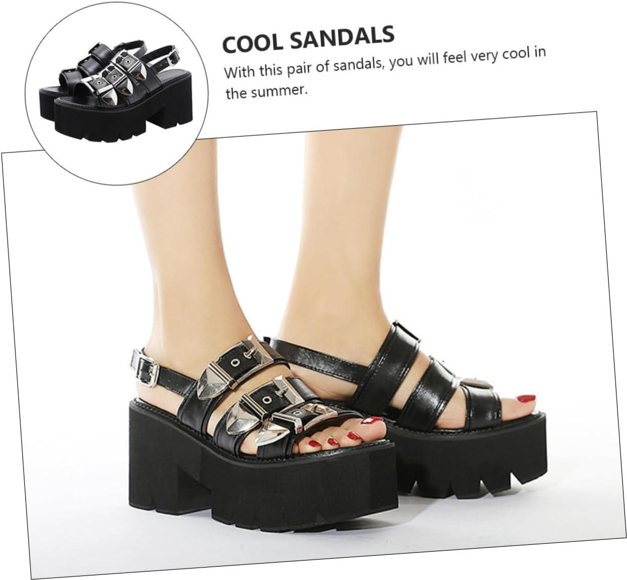 Summer Thick-Soled Open Toe Sandals for Women Chic Black Platform Shoes with Unique Design and Comfortable Stylish Summer Footwear image number 2