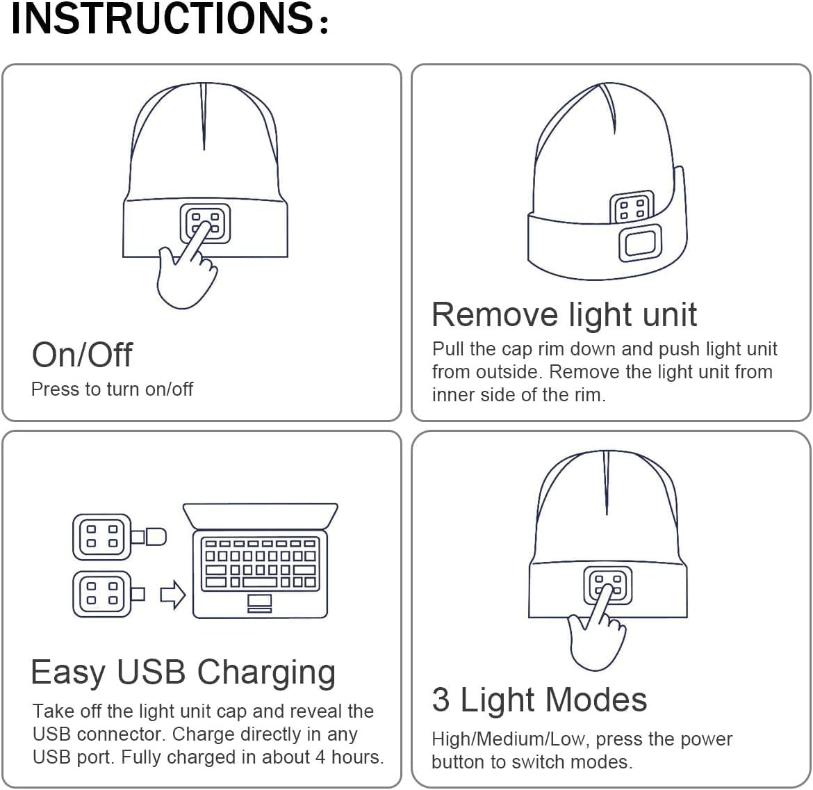 Beanie Hat with Light, Rechargeable USB LED Lighted Beanie Hat, Unisex Winter Warmer Knitted Hat for Night Walks, Fishing, Camping, Hunting - Dark Blue image number 6