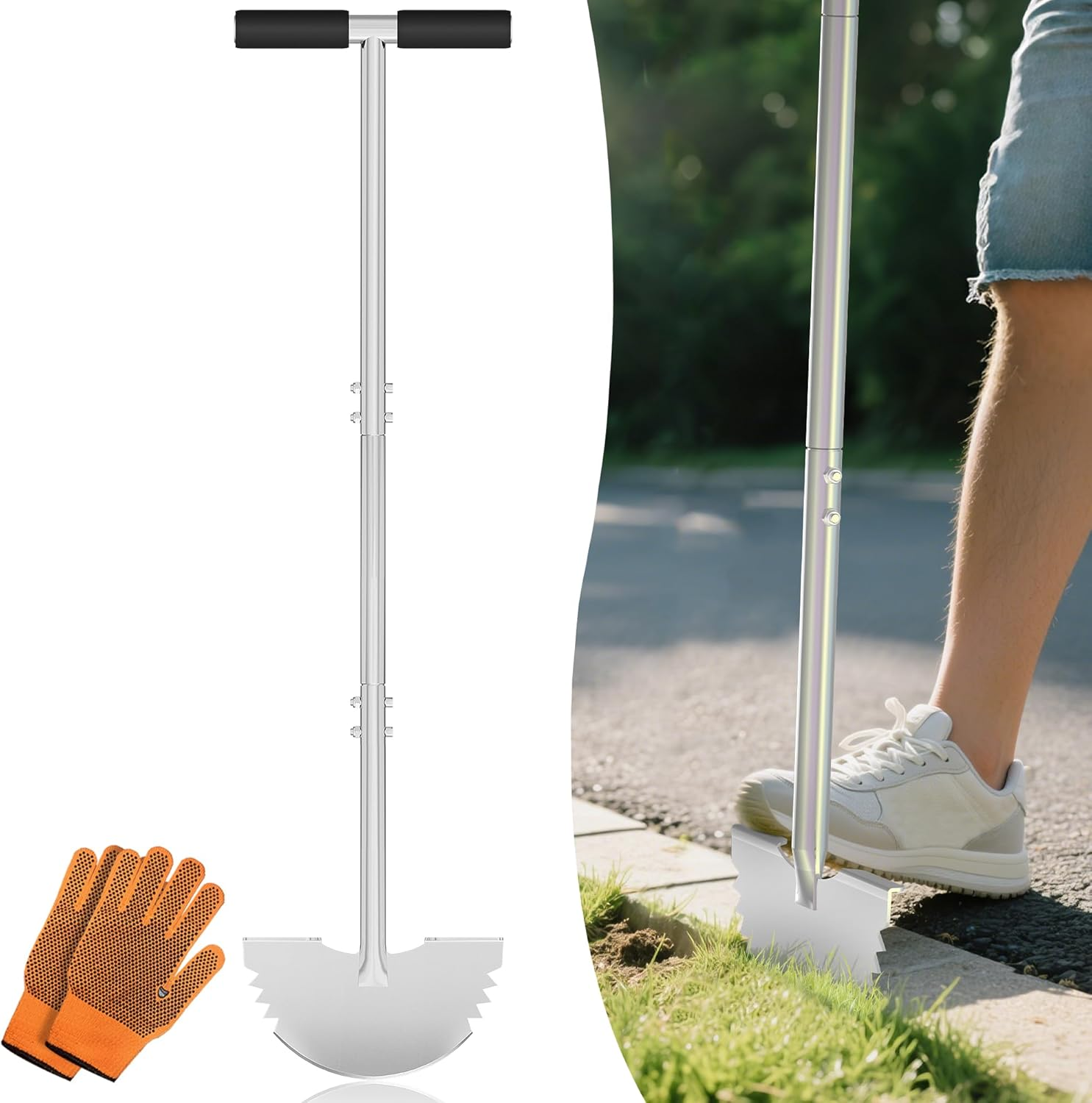 KYEEN-TOOLS Serrated Edger Lawn Tool - Half Moon Shovel with Softer T-Handle, Lawn Edger for Yard, Garden, Landscaping, Sidewalk, Cable Burial - Ergonomic Design, Rust-Proof, 38 In image number 5