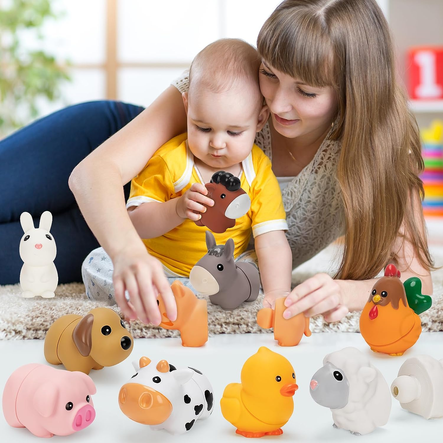 Farm Animal Learning Toys for Toddlers Age 1, 2, 3 Year Old, 10 Pack Montessori Matching Fine Motor Toys, Birthday for Baby Boys & Girls 12-18 Months+ image number 3