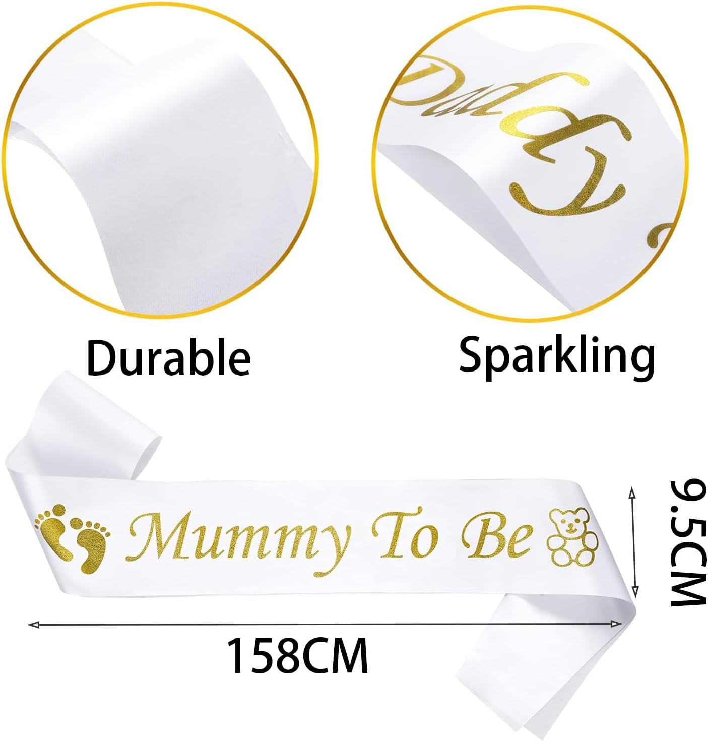 Fyvadio 2PCS Mummy and Daddy to Be Sash Set, Best Baby Shower Decorations Mother Father Gifts, Baby Shower Party Supplies, Gender Reveal Party Boy or Girl Neutral Twins (White - Gold) image number 3