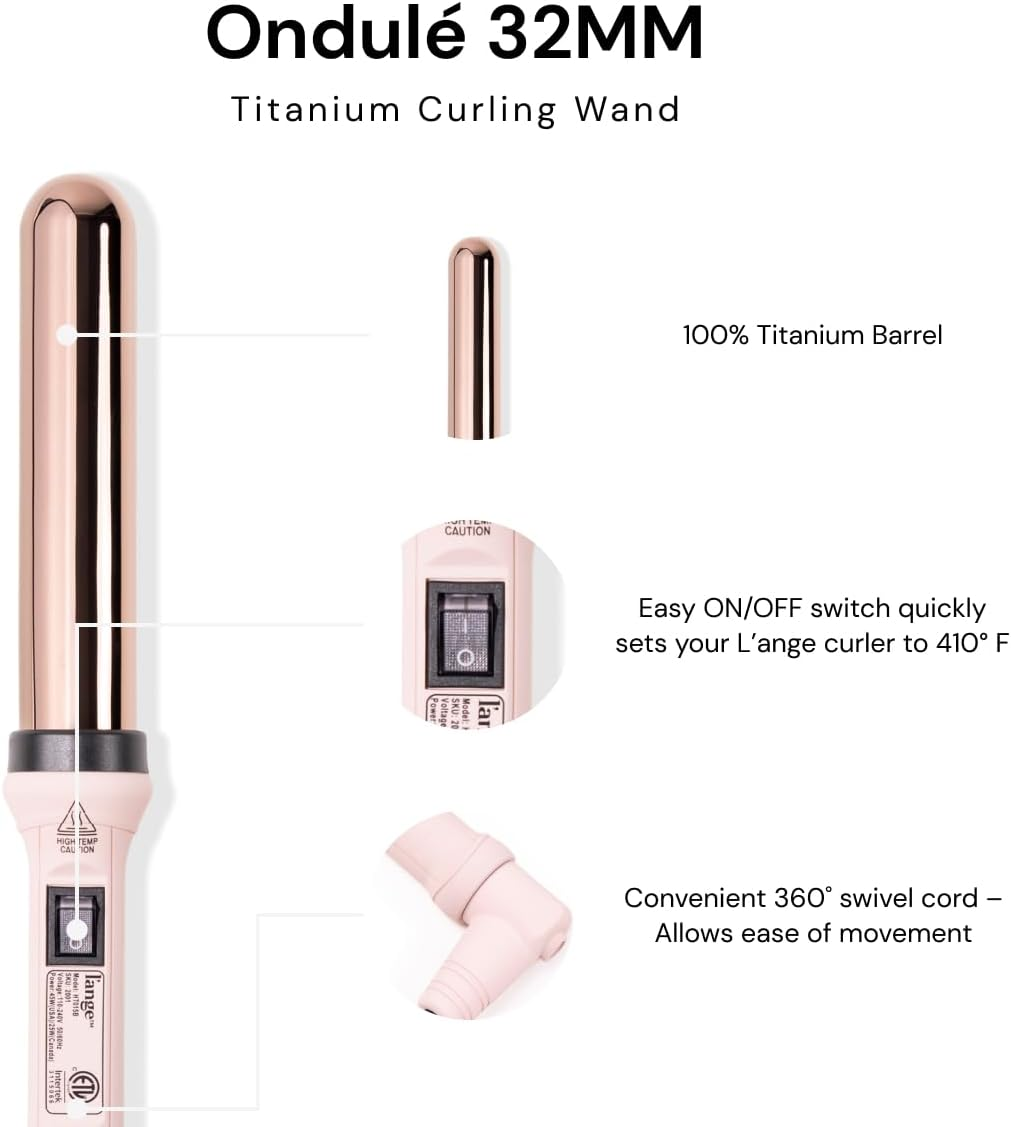 L'ANGE HAIR Ondul&eacute; 32 MM Titanium Curling Wand | Professional Hot Tools Curling Iron 1.25 Inch | Salon Hair Styling Wands for Beach Waves | Best Hair Curler Wand for Frizz-Free, Lasting Curls image number 3